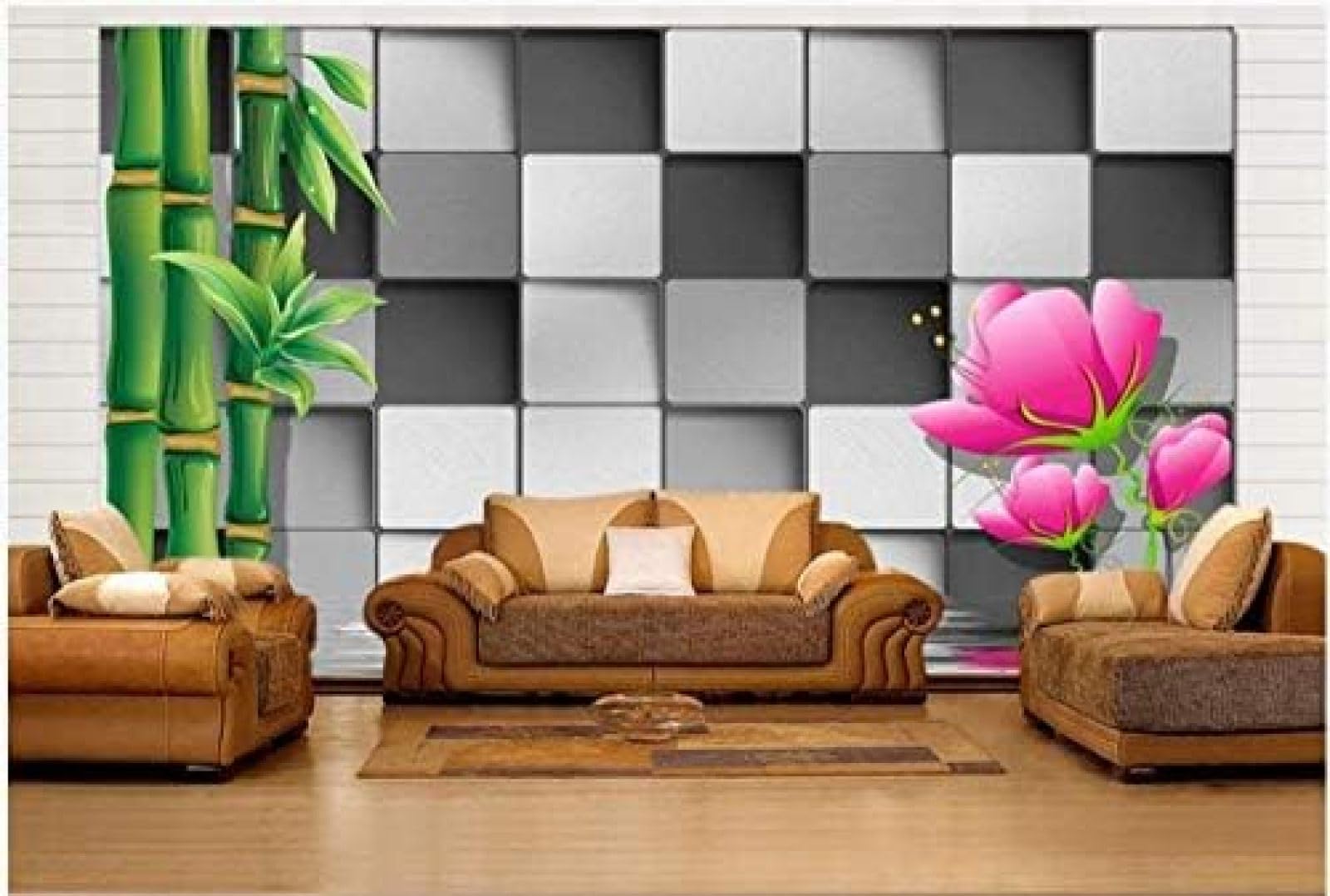 Papier peint 3D intissé salon moderne canapé décor mural géométrique XLMING 150x105