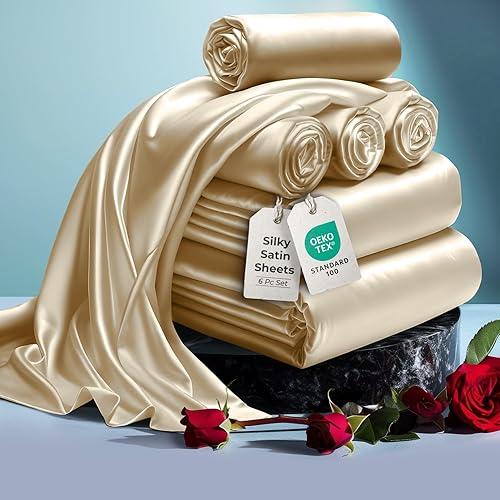 DECOLURE Juego de sábanas de satén tamaño individual, 4 piezas, sábanas de satén de lujo con tacto de seda para hotel, tamaño individual, elegante,