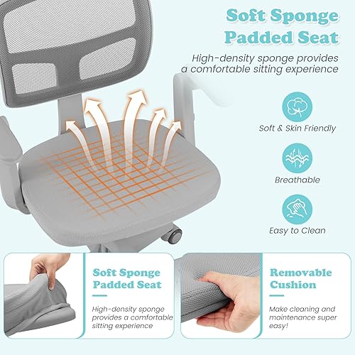 Miniatura 16 de Giantex Silla de escritorio para niños, silla giratoria de computadora para niños de altura ajustable con soporte lumbar en forma de Y y ruedas