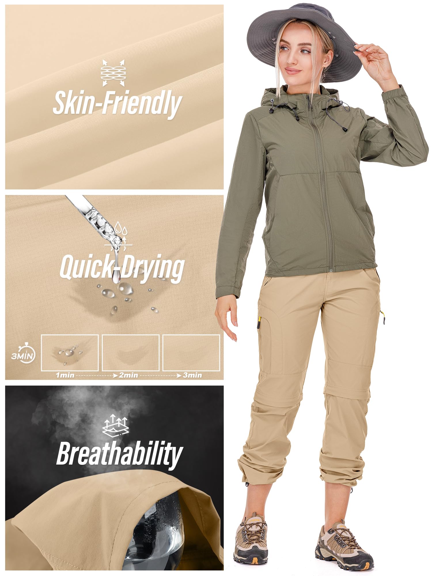 Jessie Kidden Pantalon de randonnée pour Femme - Séchage Rapide - Léger - Imperméable - avec Poches zippées - Marche - Escalade