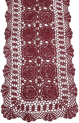 Vista 24 de KEPSWET - Camino de mesa rectangular de algodón, hecho a mano, estilo de crochet para mesa auxiliar, color beige Beige,Rojo