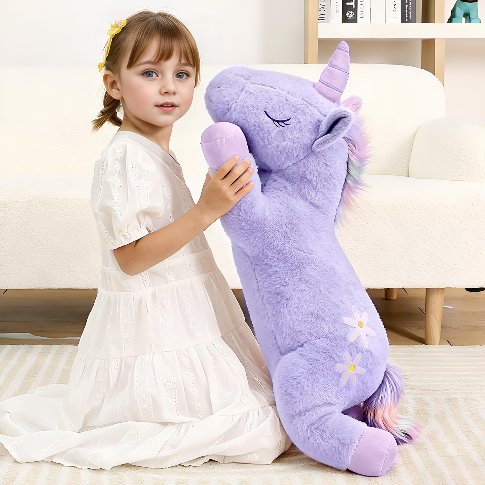 Peluche licorne géante violette - 80 cm - Grand coussin doux - Grand coussin de corps et coussin câlin - Peluche super douillette pour enfants, garçons et filles - Cadeau d'anniversaire parfait