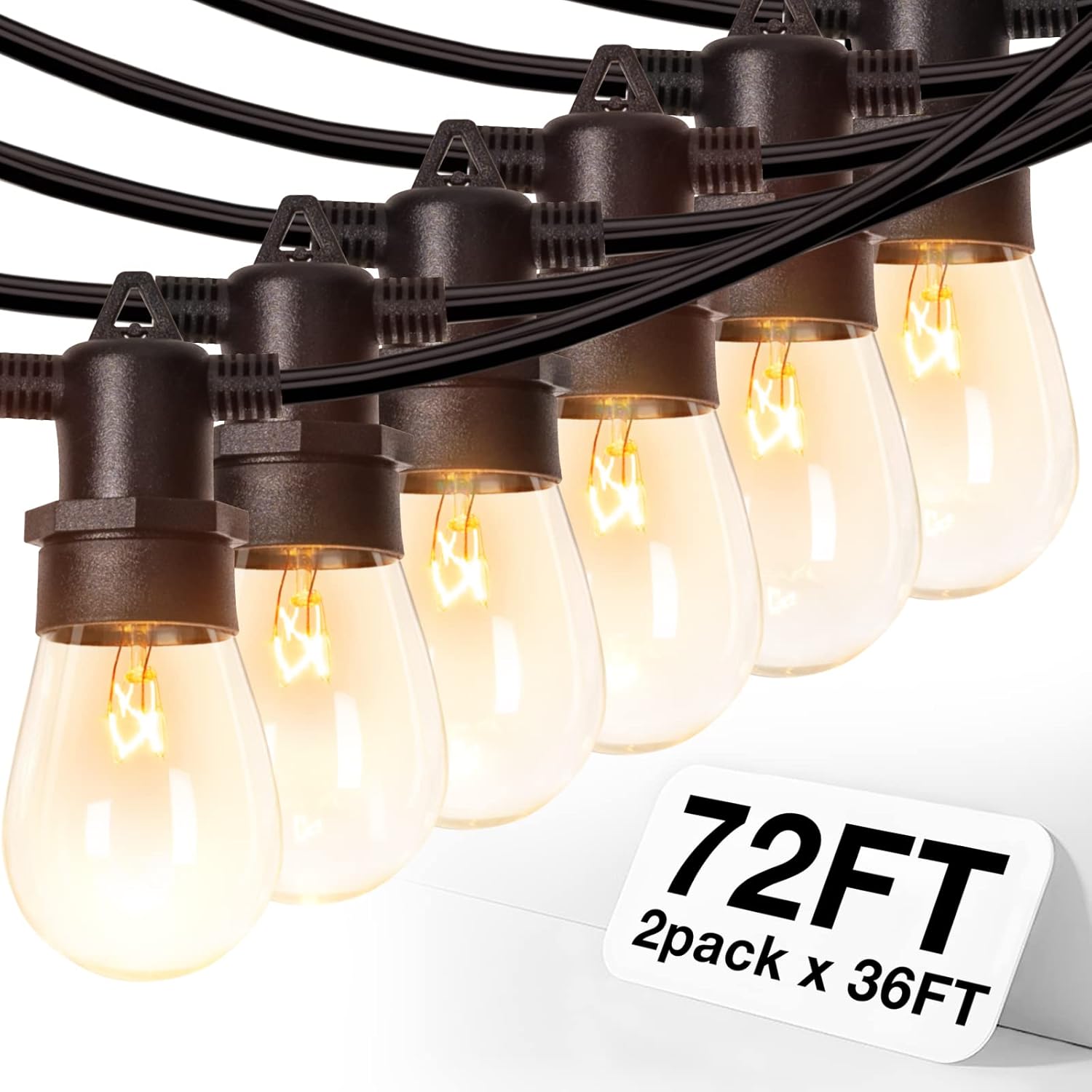 addlon 72 FT (2x36FT) Outdoor String Lights Commercial Grade Strand 30