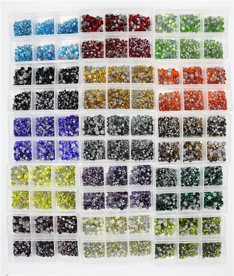 3100 Stück Strass-Set Für Nägel – Gemischte Formen, AB-Kristall, Flache Rückseite, Mit Bohrstift