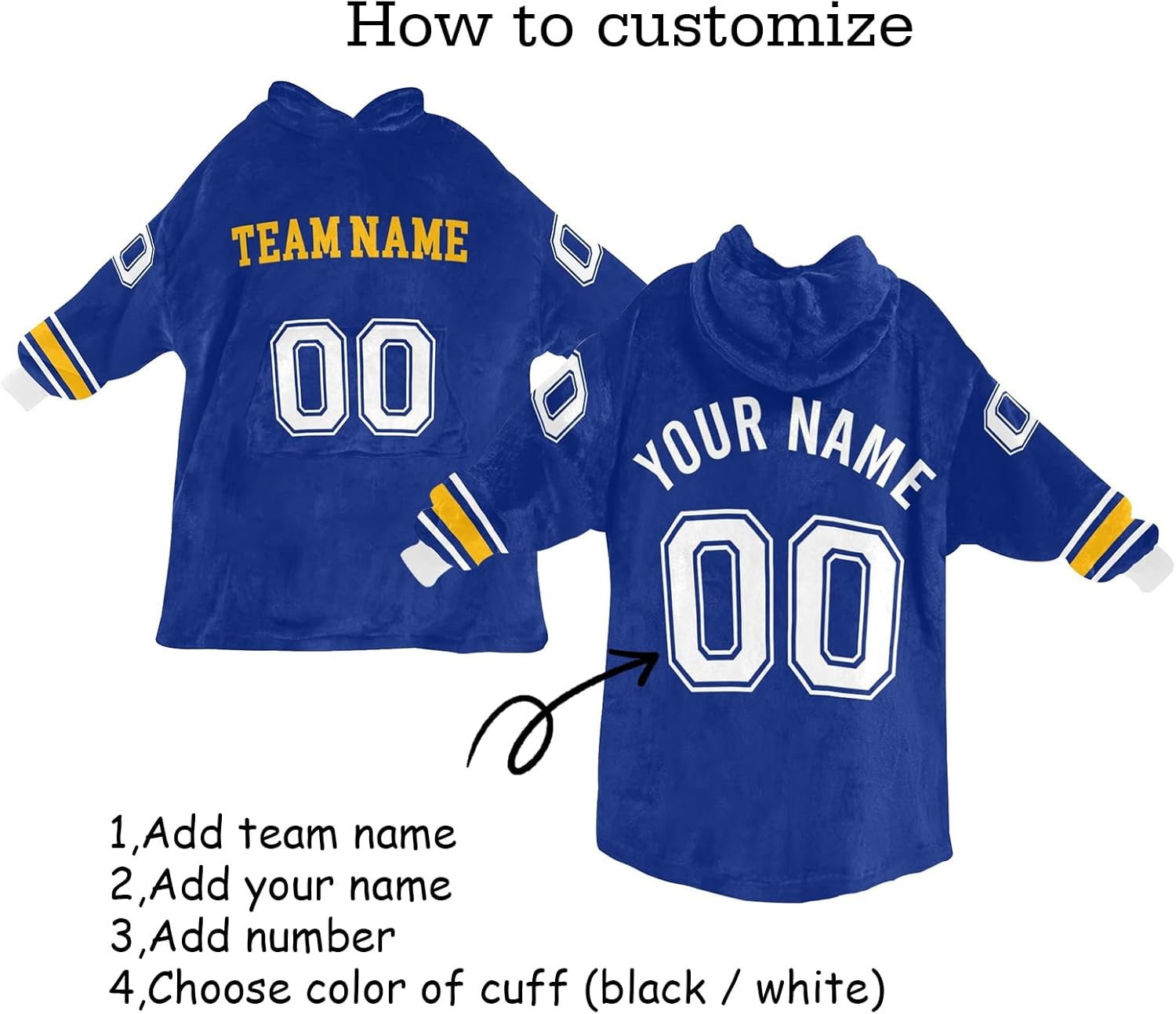 Personalized Football Hoodie Blanket Custom Name & Team Number for Boys Men, Oversized Wearable Sherpa Blankets