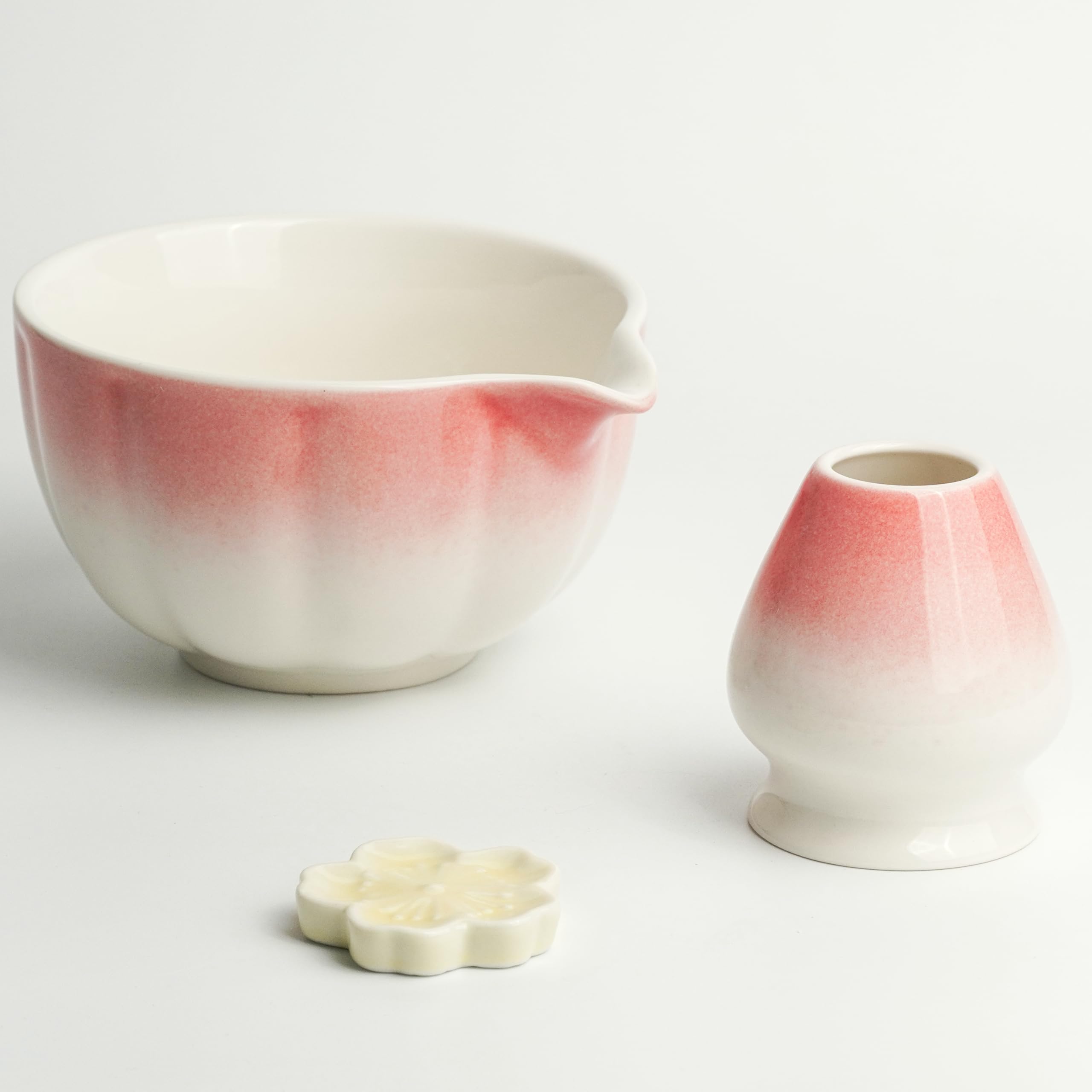 7-częściowy zestaw premium matcha – ekskluzywny zestaw do ceremonii herbaty z bambusowymi chasami (miotła), różowa miska ceramiczna, łyżka i akcesoria, oryginalny prezent do matchy