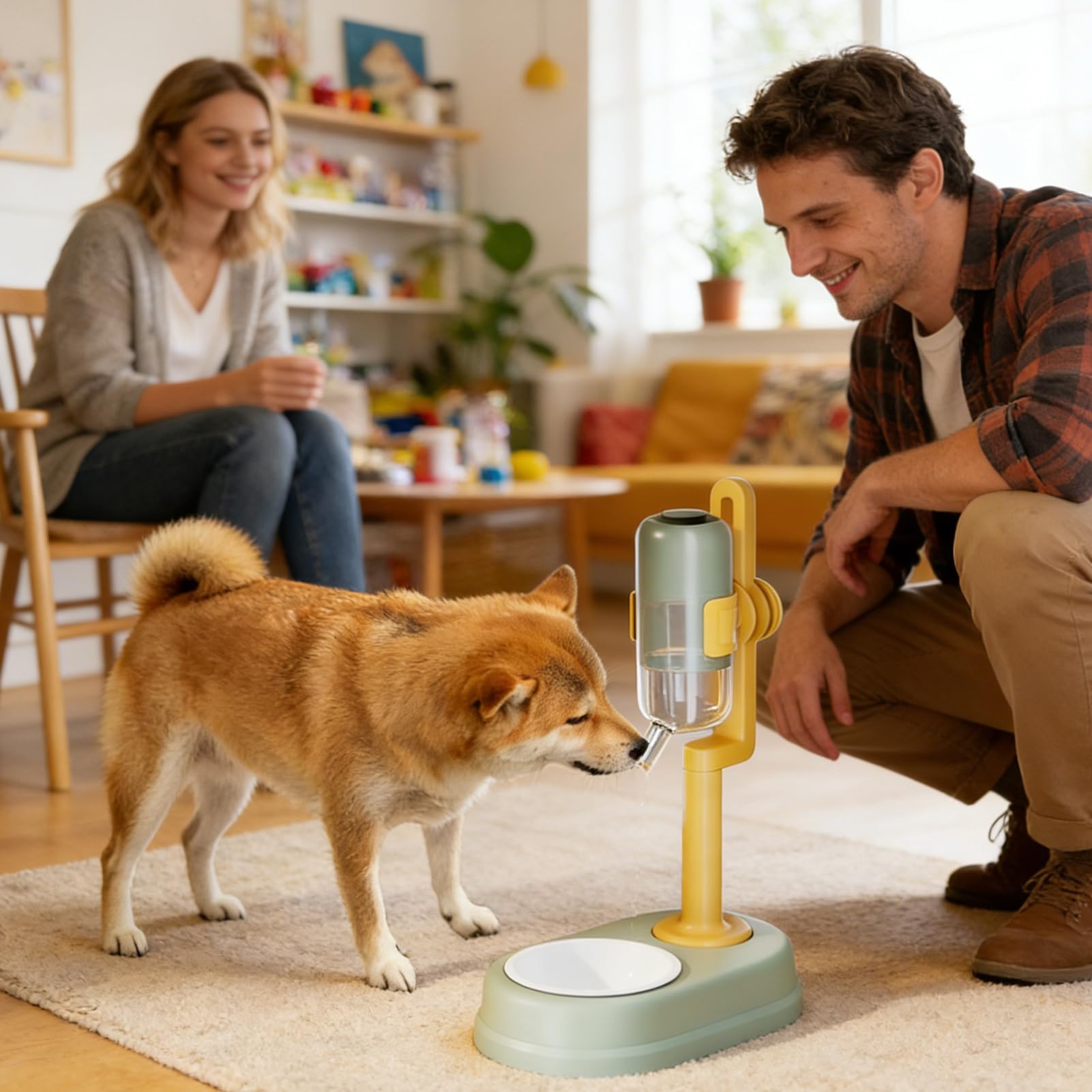 Bebedero para Mascotas Bebedero Elevado con Dispensador de Flujo Lento | 750ml Dispensador De Agua En Cuenco Para Mascotas De Pie Con Altura Ajustable Para Animales Pequeños, Hámster, Ardilla,