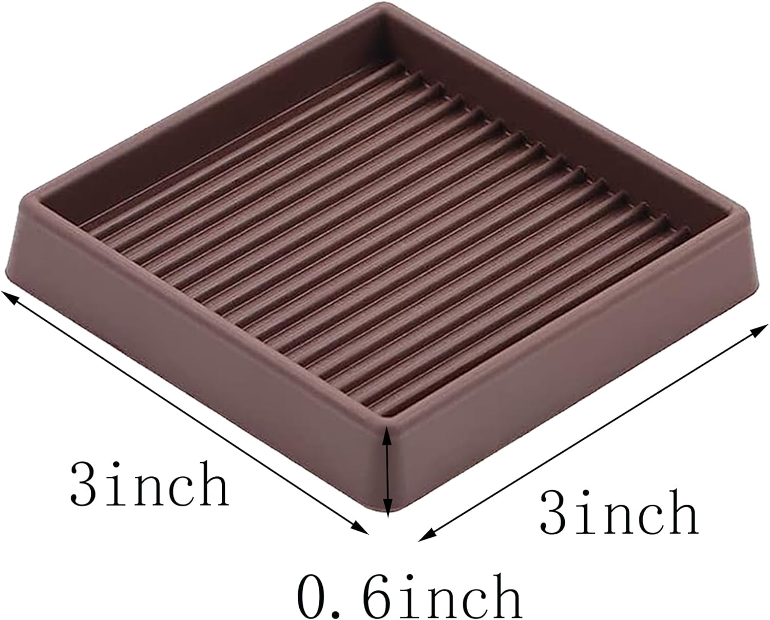 8 Pieces 3x3 Non Slip Furniture Pads- Rubber Anti Skid Caster Cups, Leg Coasters- Couch, Chair, Feet, and Bed Stoppers- Anti-Sliding Floor Protectors (Square,Brown)