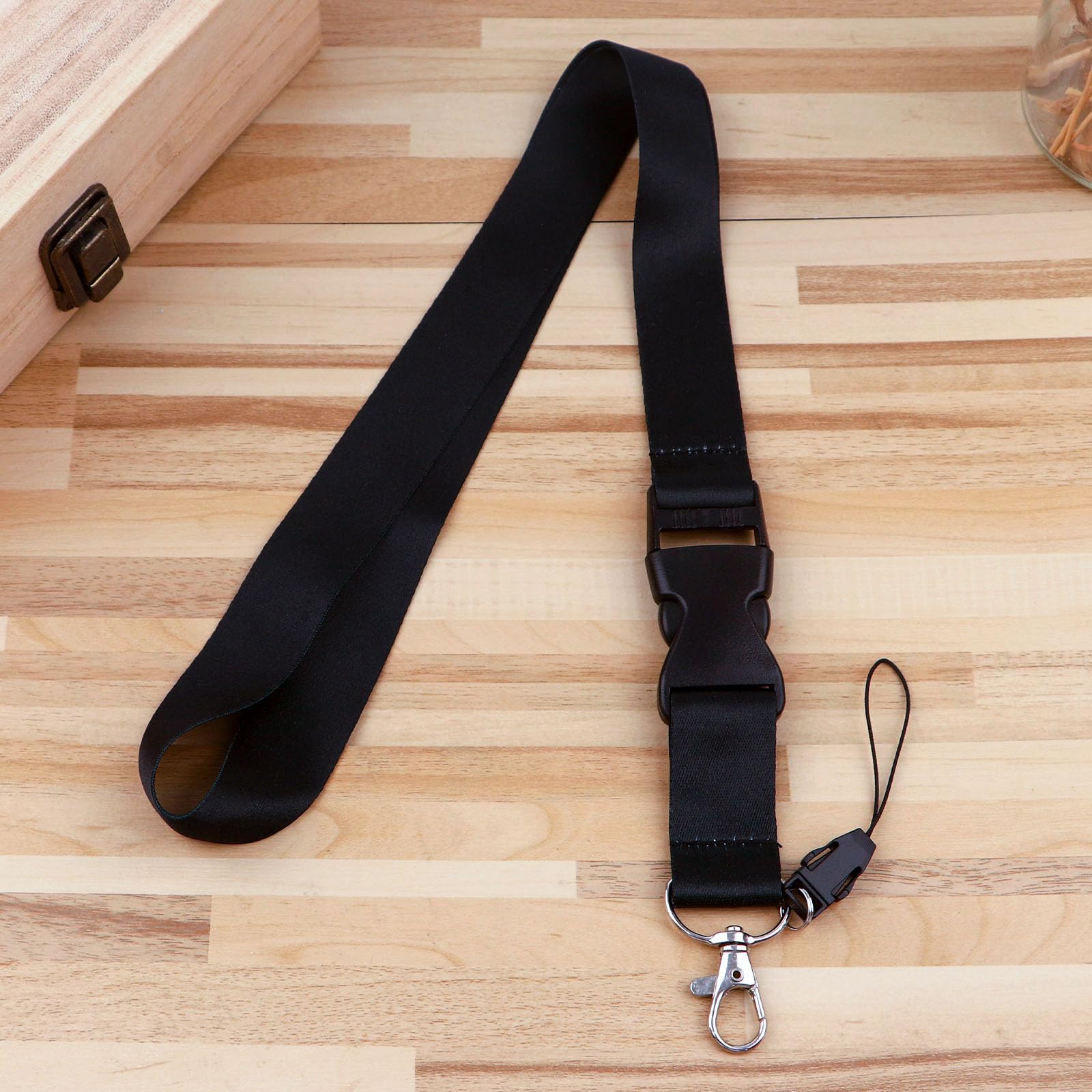 juanooo Black Neck Lanyard for Keys & ID Card Holder Cool Key Lanyard for Women Men Teens Staff Plain Breakaway Badge Lanyard Strap - Image 2