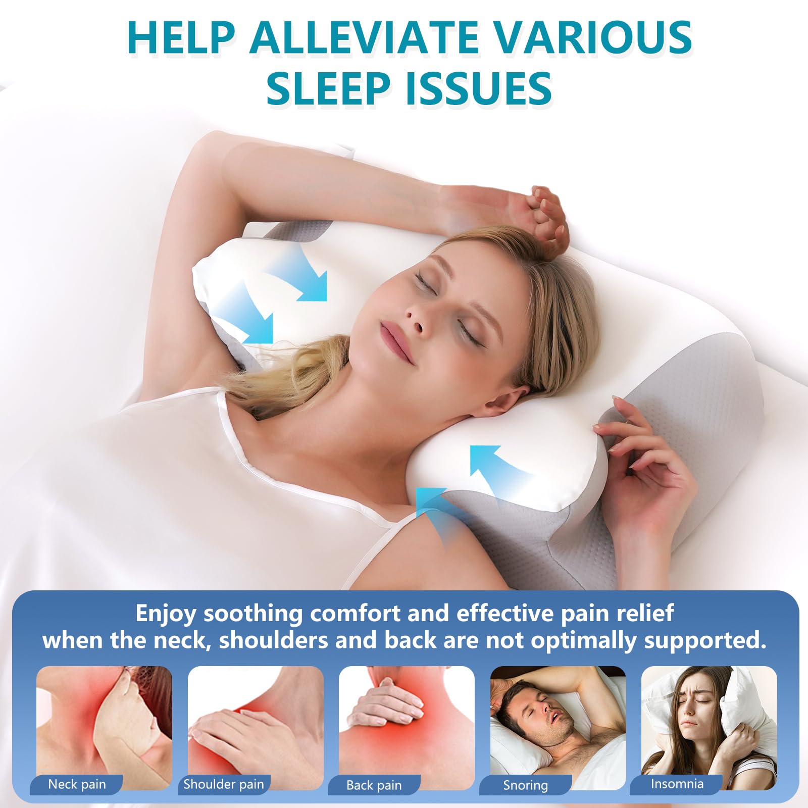 Cuscino Cervicale per Dormire, 2 in 1 Cuscino Ergonomico in Memory Foam