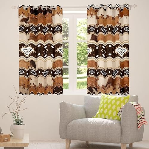 Miniatura 4 de Cortina de ventana de piel de vaca marrón, cortina de tratamiento de ventana de piel de vaca occidental, cortinas de rayas aztecas exóticas