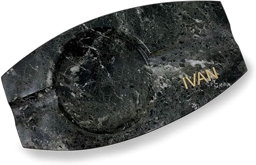 Cenicero de dos cigarros de mármol cebra genuino negro personalizado personalizado por Bey-Berk