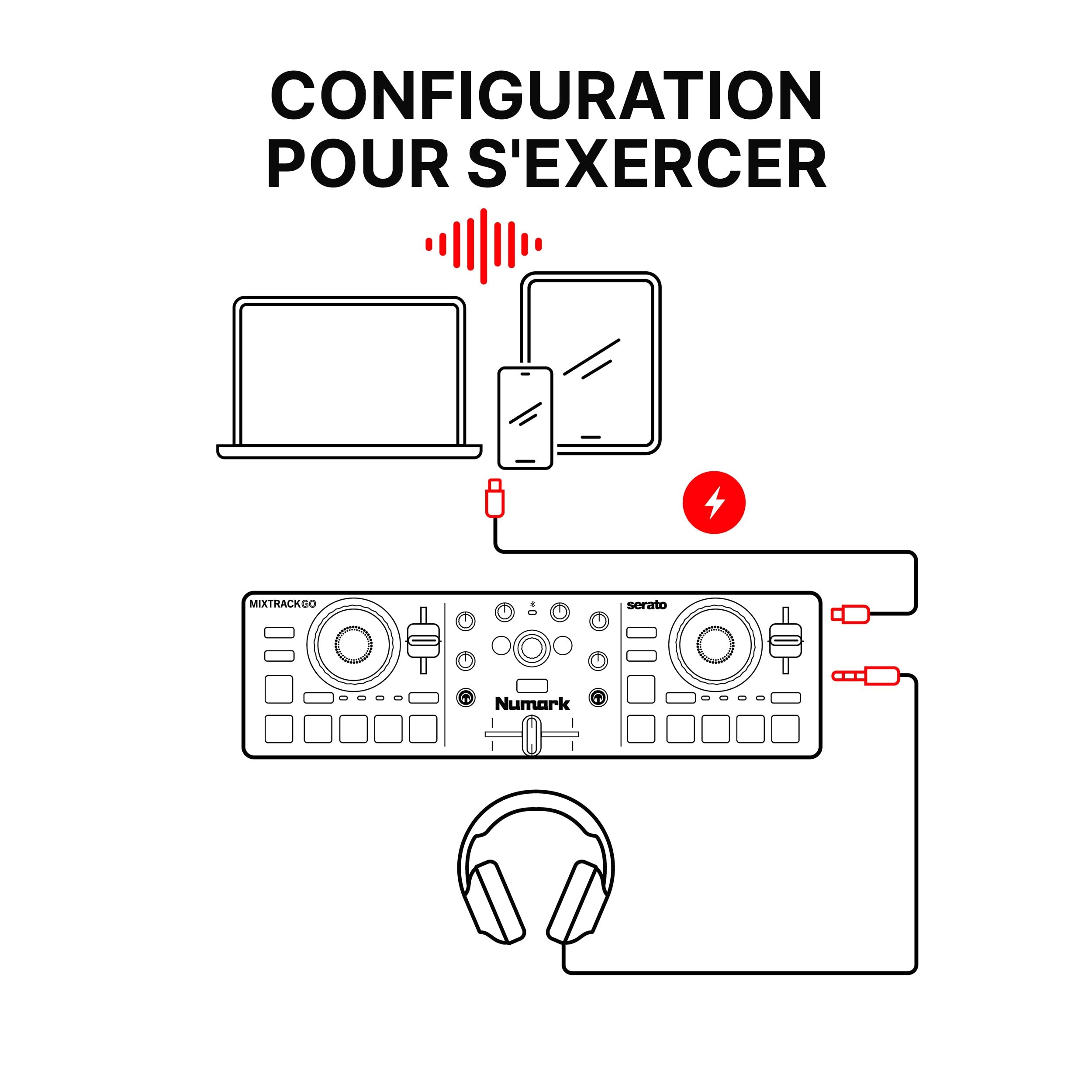 Numark MixTrack Go Controleur DJ Bluetooth Compact avec Stems
