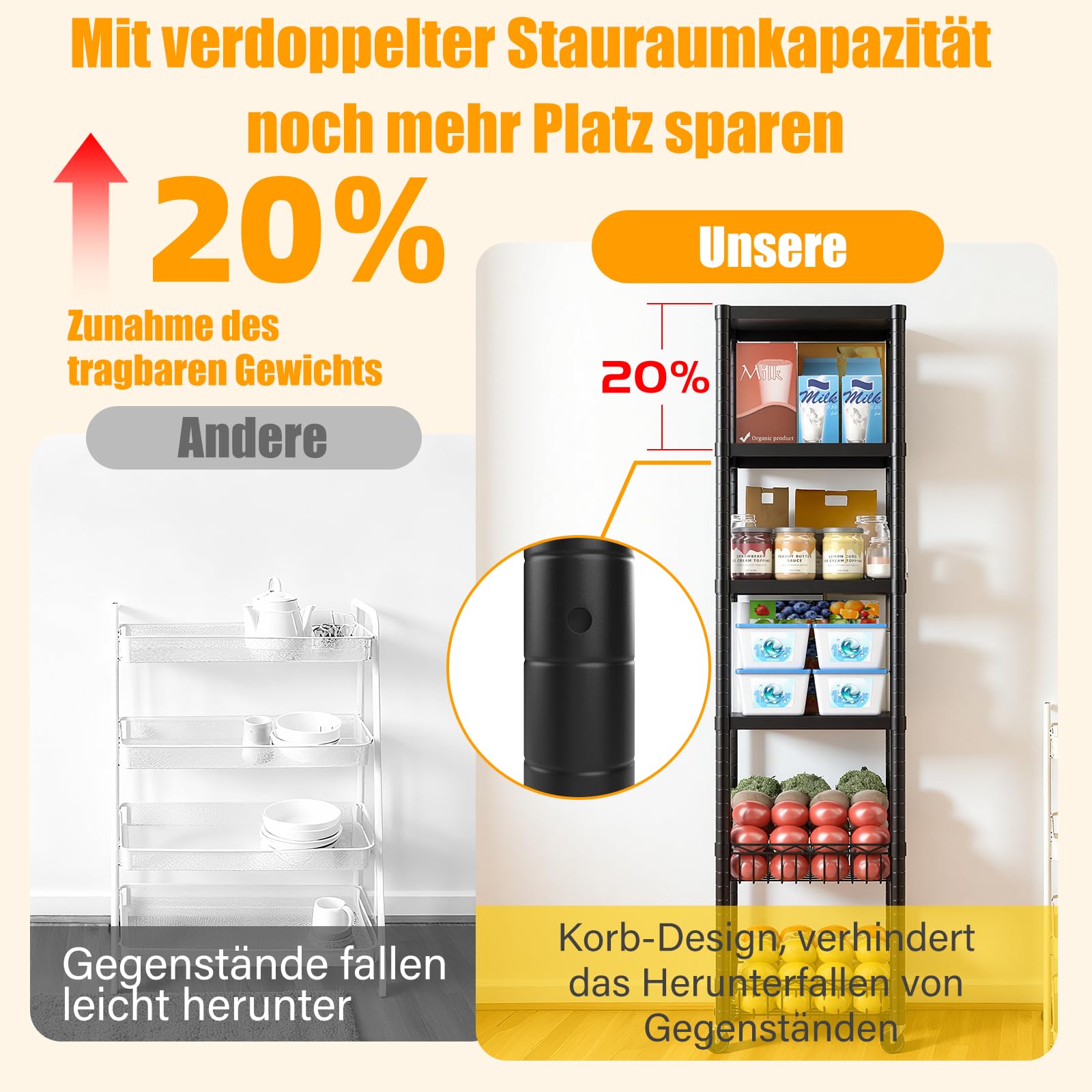 AQRA Schwarzes Metall Standregal mit Verstellbaren Böden und Haken