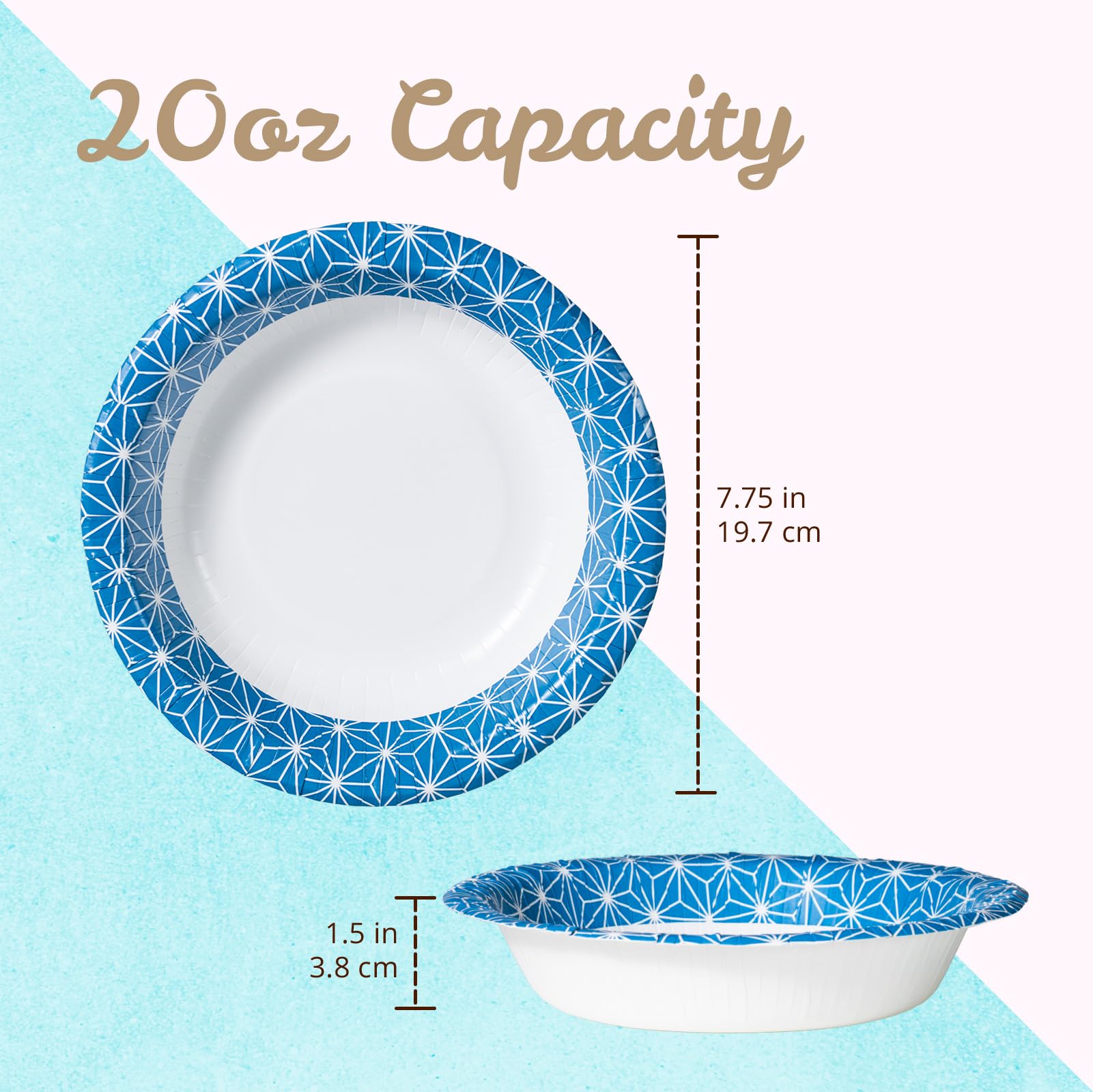 Paper Bowls, 592 ml, 150-Count, Microwave-Safe, Soak-Proof, Disposable Bowls with Asanoha Mosaic Design, Great for Soup Salad - Image 3