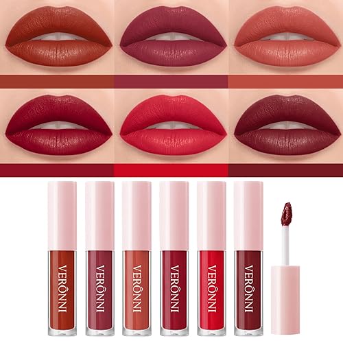 Miniatura 3 de Juego de pintalabios color nude, juego de 6 colores mate líquidos, impermeable y duradero, secado rápido, antiadherente, kit de manchas de labios