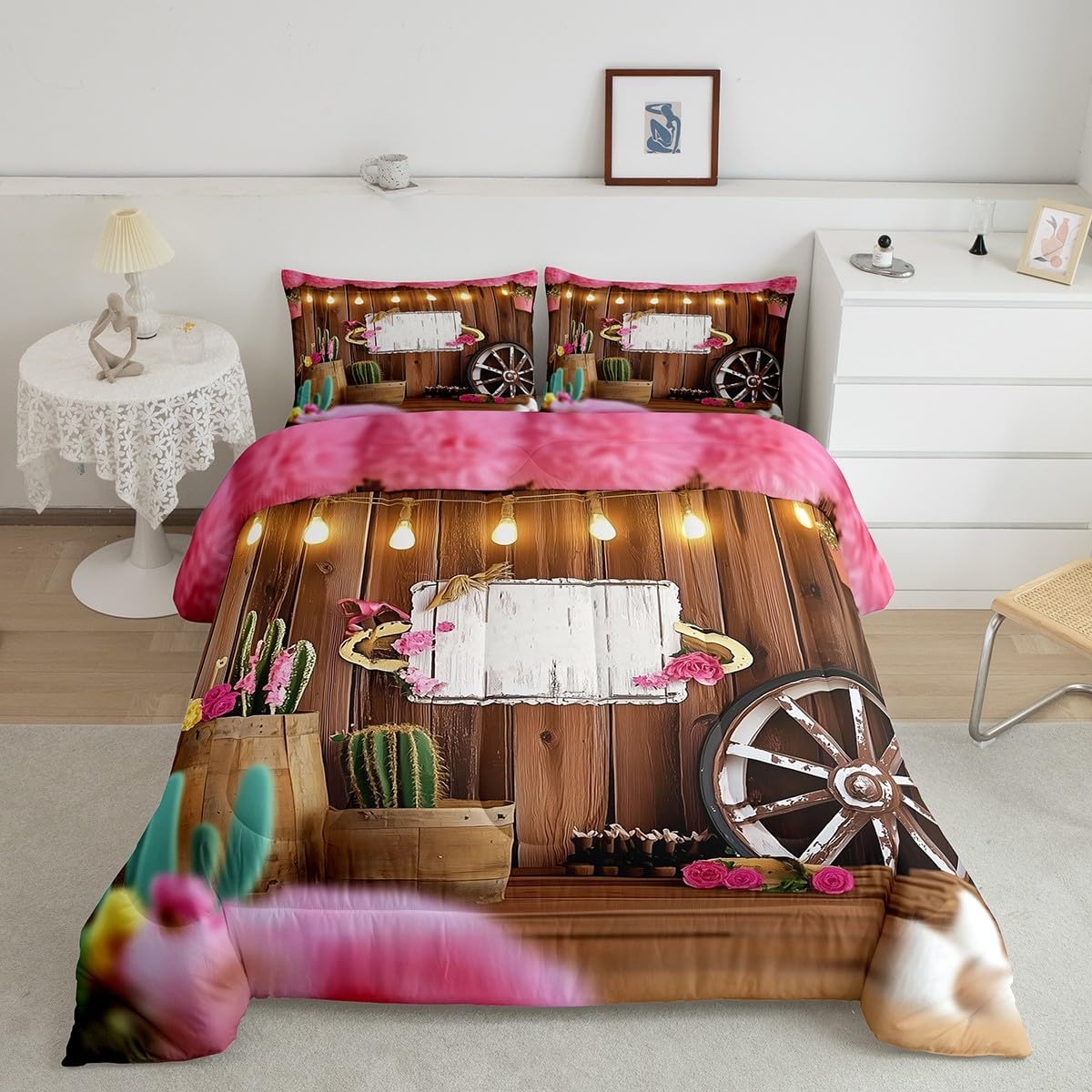 Feelyou Boys Girls Fox Comforter Set King Size, Cute Cartoon Fox Bedding Set Kids Wild Animal Comforter Floral Teens Duvet Set Bedroom Decor Microfiber Bed Set