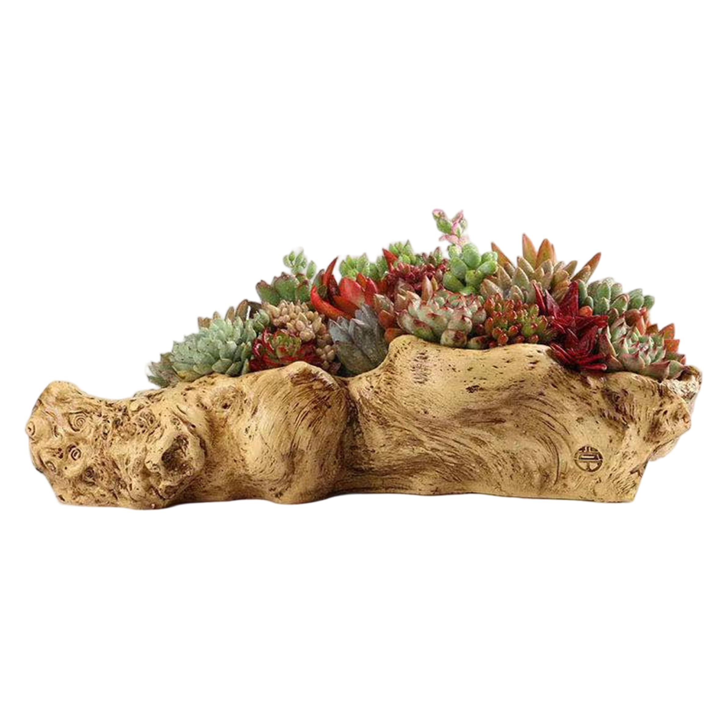 Tapallmy Driftwood Planter Vintage Tree Stump Succulent Planter - Weathered Resin Natural Texture Driftwood Decor