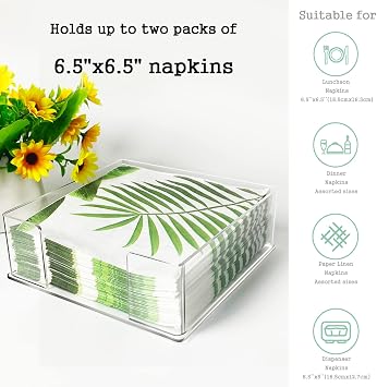 Square Acrylic Napkin Holder for Table | Napkins Holder for Cocktail Table and Kitchen, Tabletop Napkin Tray for for Bathroom, Dining, Parties (7x7'')