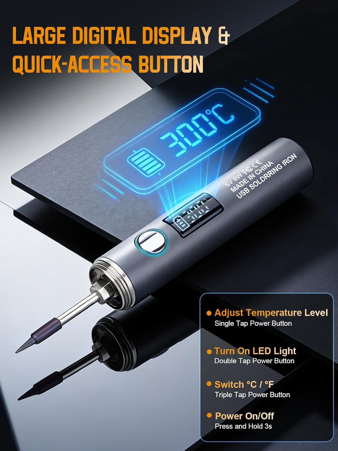 Cordless Soldering Iron Kit, 1400mAh Rechargeable Cordless Soldering Iron, 7 Seconds Fast Heating(500°F-788℉), LED Light and Adjustable Temperature, Soldering Iron for Electric Repairs, DIY