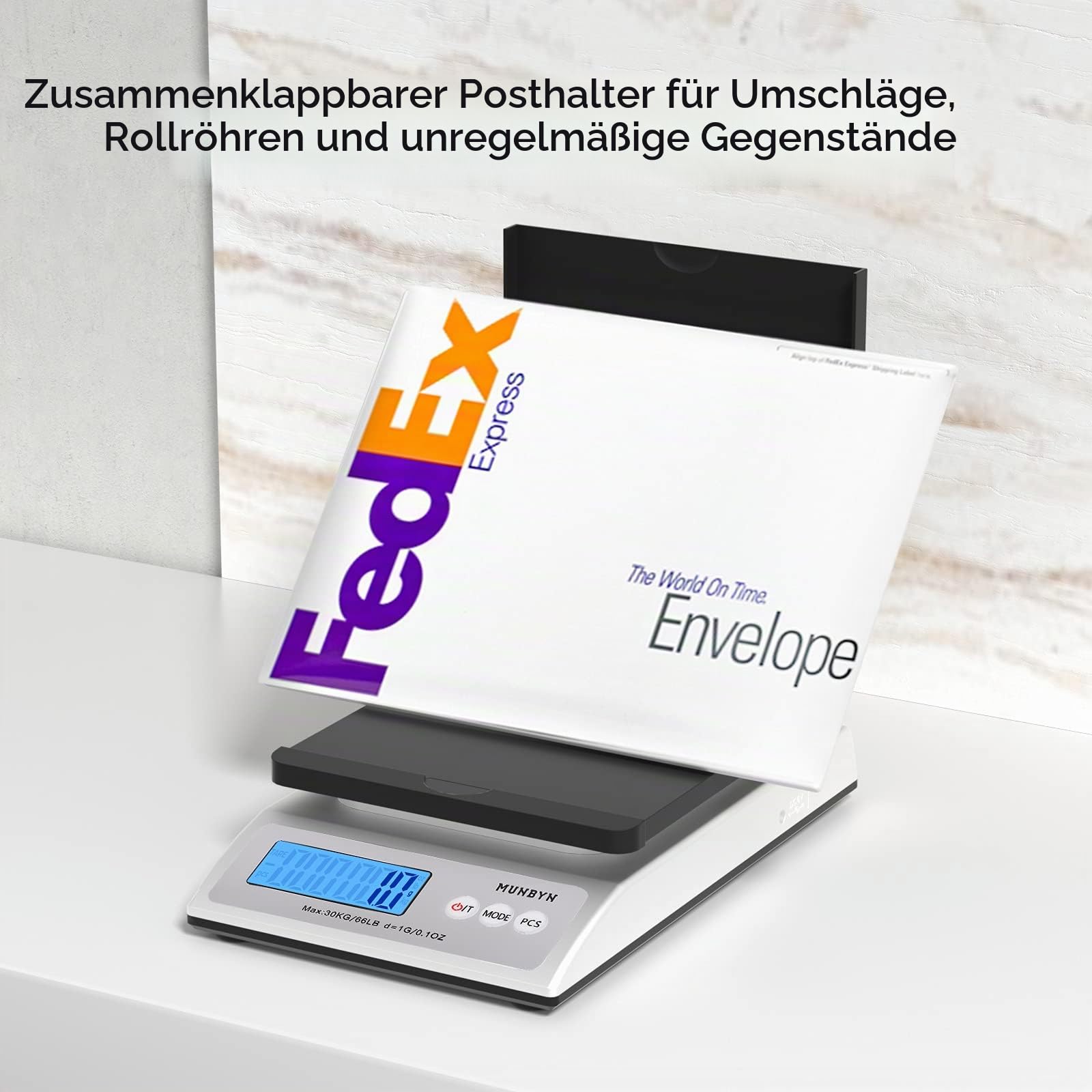 MUNBYN Paketwaage Versand Tischwaage Max 30kg Postal scale Briefwaagen Netz & Batteriebetrieb möglich 1,5 V x 3 AAA Elektrische Waage Professionelle Paketwaage mit LCD Display Tara-Funktion