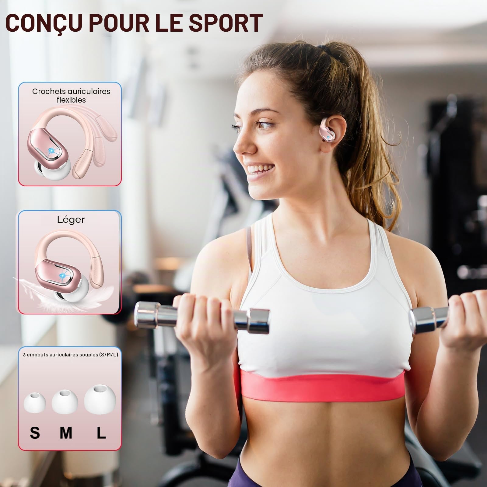 Ltinist Ecouteurs Bluetooth sans Fil Sport, 75H Écouteur Bluetooth 5.3 HiFi Stéréo, 2025 Ecouteurs sans Fil avec ENC Antibruit Mic, IP7 Étanche Oreillette Bluetooth