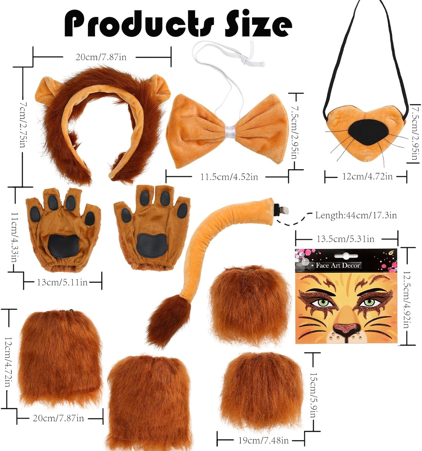 Lion Halloween Costume Set, Animal Costume Cosplay Accessories Headband Gloves Face Sticker Dress Up for Women - Image 2