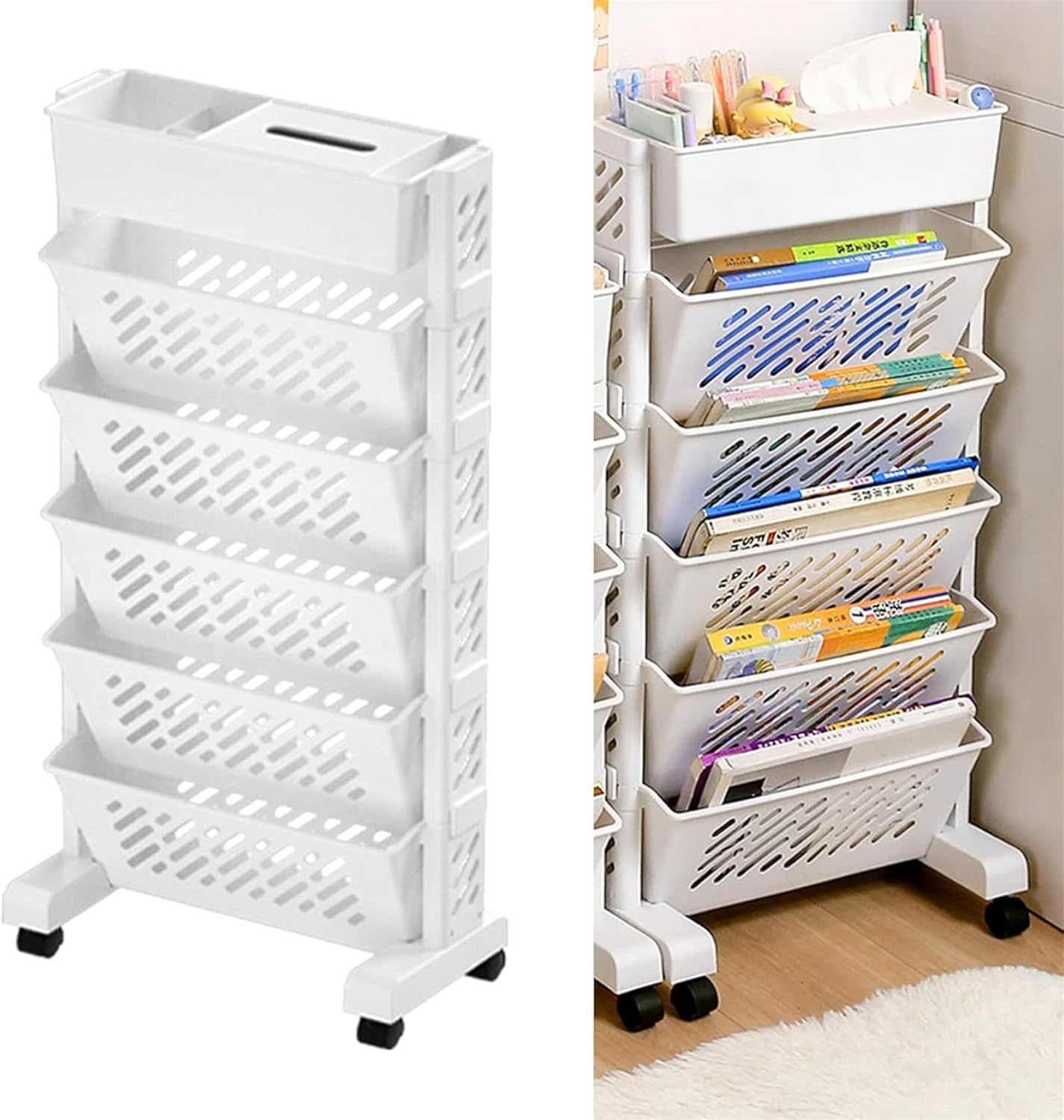 Amazon.com: Owzue 5 Tier Book Rack Storage Bookshelf, Removable Movable ...