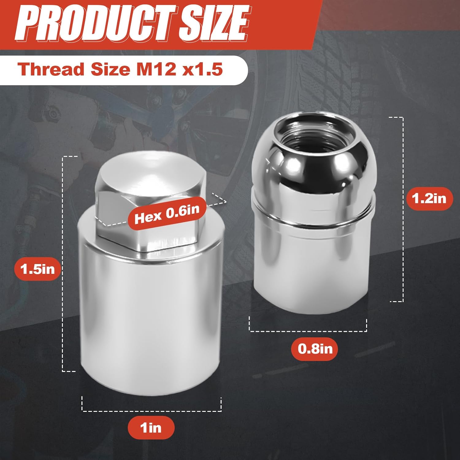 Wheel Lock Lug Nuts M12x1.5 Anti Theft Fits Honda Accord‌ 2006-2025 / Civic 2006-2025 / CR-V 2003-2012 / HR-V 2016-2022 & More Hex Key Spherical Seat, Alloy Wheel Lock set, 4Pcs, Replace 08W42-SNA-101