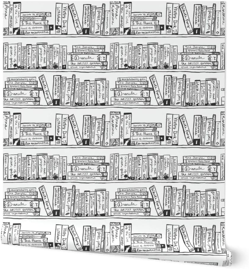 Peel & Stick Wallpaper 3ft x 2ft - Black White Literature Books Literary Custom Removable Wallpaper by Spoonflower