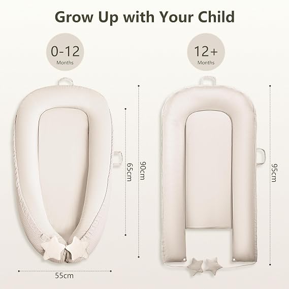 Susurration Baby Nest Pod for Newborn, Portable Smooth Microfiber Baby Lounger Sleep Pod, Baby Essentials Gifts for Baby Boys&Girls Home and Travel (Beige)