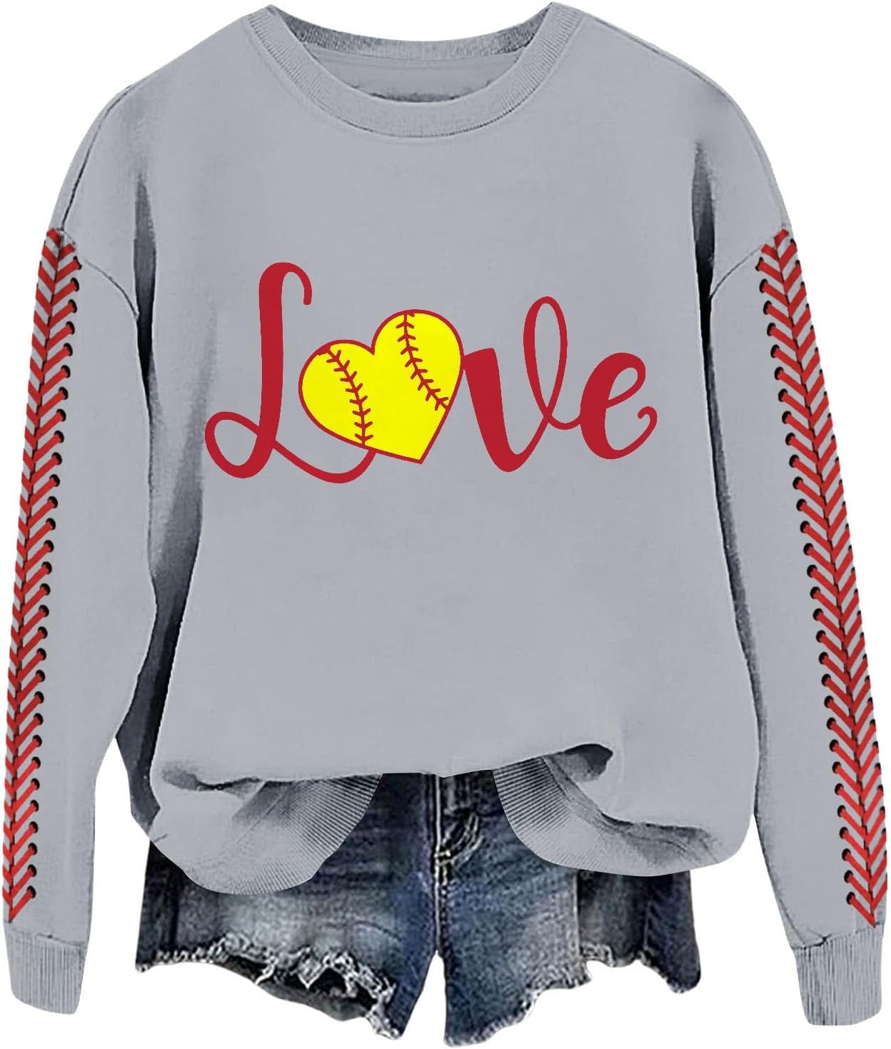 Heevina Baseball Mom Sweatshirt For Women Love Printed Crewneck Long Sleeve Pullover 2025 Tops