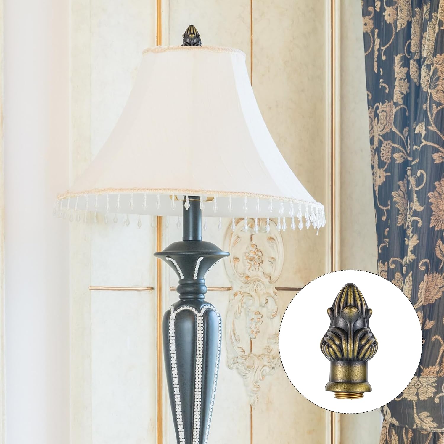 2 Pack Antique Brass Lamp Finial Cap Knob Lamp Finial Cap Knob Lamp-Decoration for-Lamp Shade, Fit Both 3/8" and 1/4-27, Antique Brass