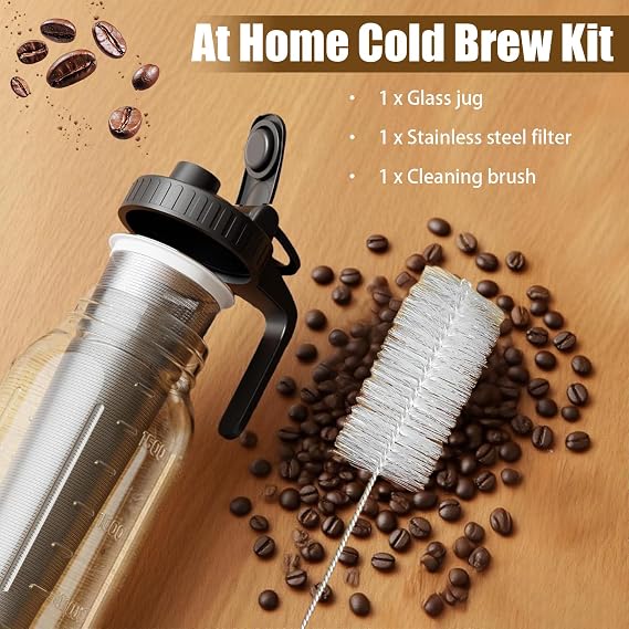 Cold Brew Coffee Maker Jar, 2L Cold Brew Coffee Maker with Stainless Steel Filter for Iced Brew Coffee Ice Tea, Homemade Fruit Drinks Container, cold brew mason jar iced coffee maker