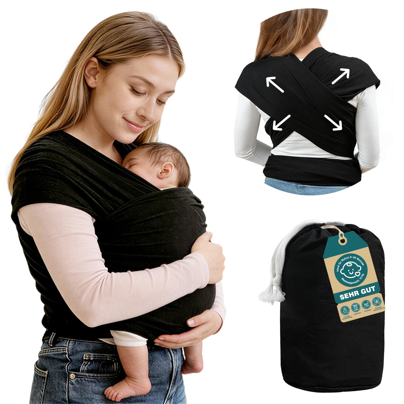 Écharpe de Portage Mains Libres Léger, Echarpe de portage bebe Koala, Nouveau-né à tout-petit 3 à 15 Kg, Physiologique et Ergonomique,Taille: 5,1 x 0,45 m