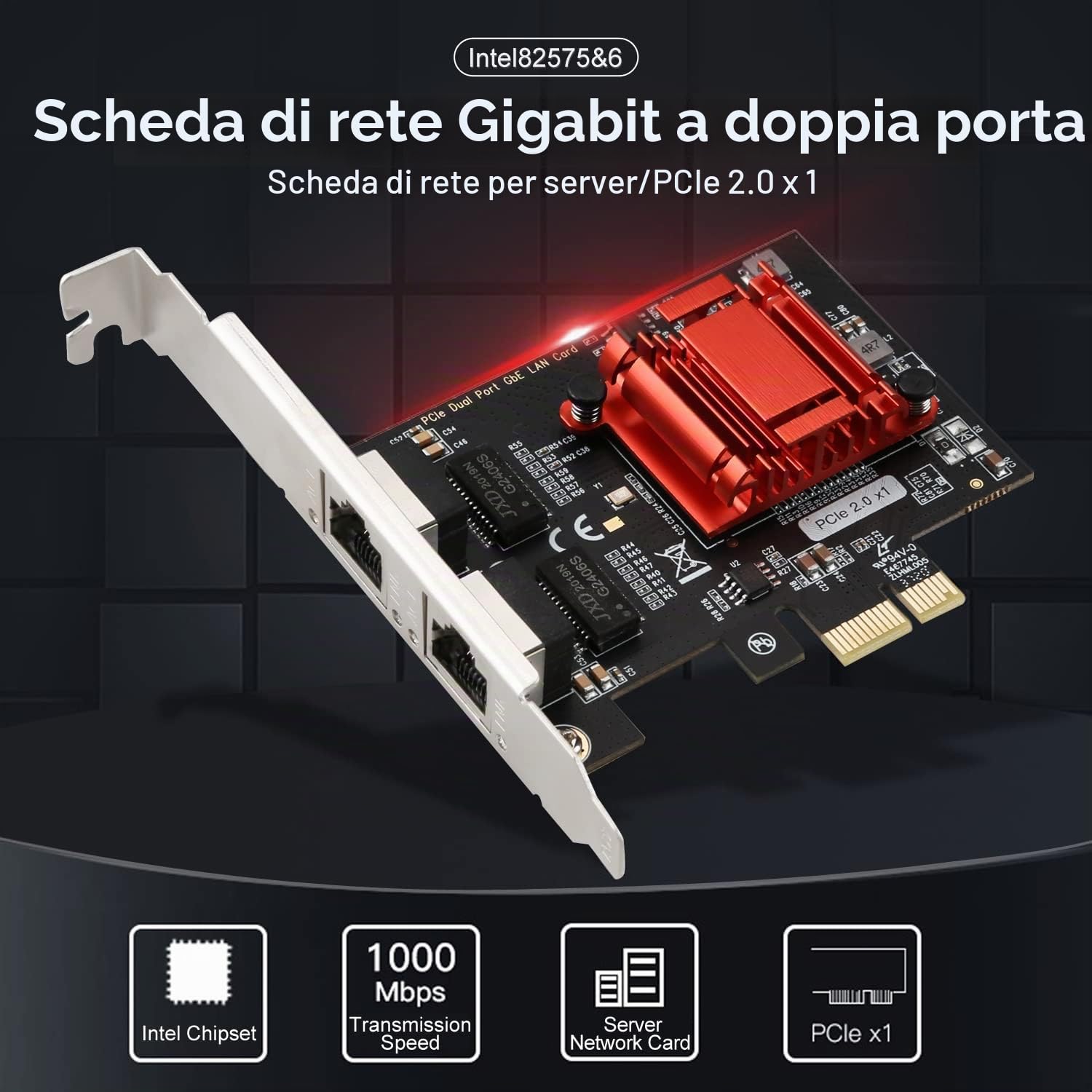 Scheda Ethernet Gigabit PCIe a doppia porta - Intel 82575&82576, 2 porte RJ45, adattatore PCI Express 1000M, supporto PXE e Low-Profile - Compatibile con Windows/Windows Server/Linux/FreeBSD/DOS