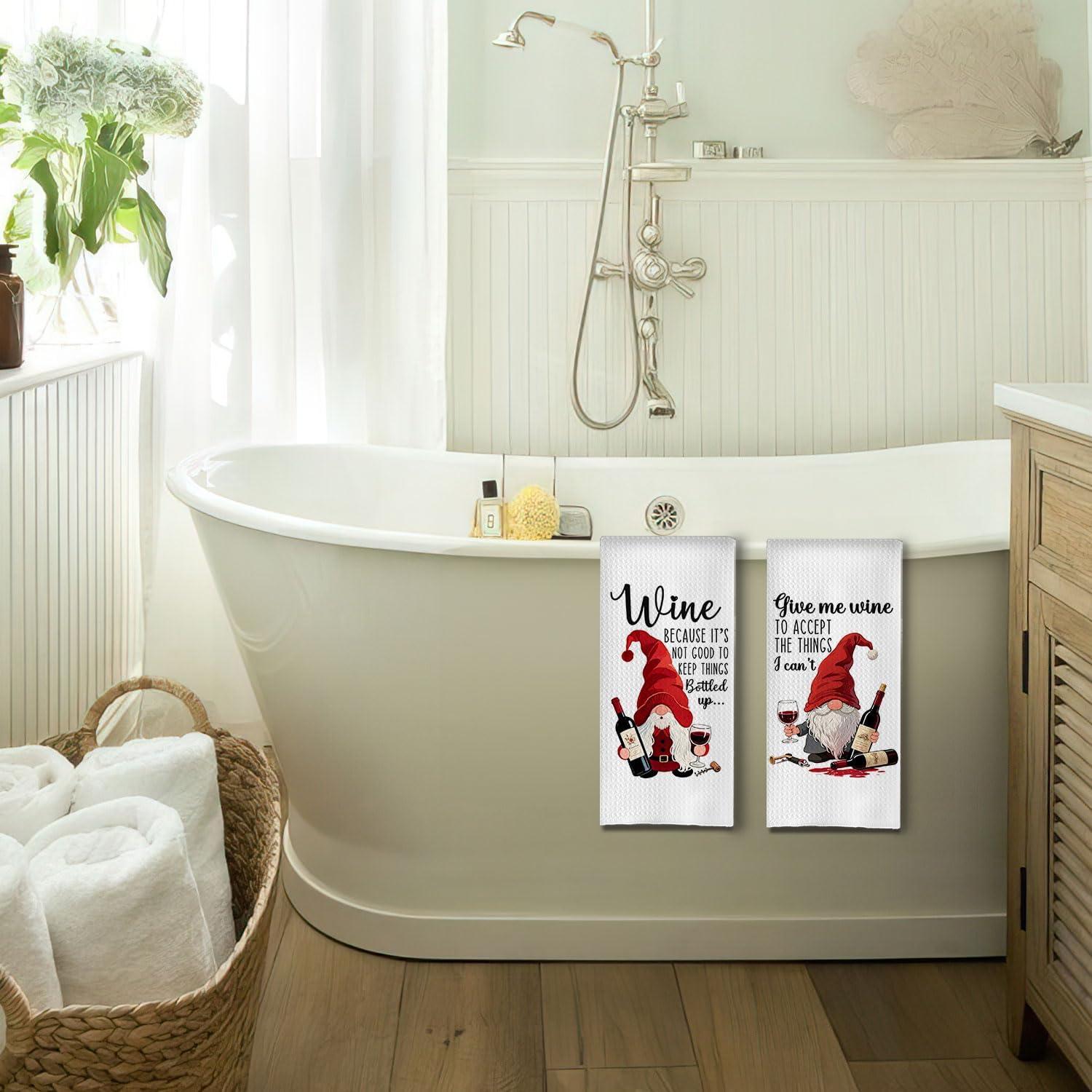 Funny Christmas Wine Gnome Kitchen Towels, Wine Lover Gifts Decorative Hand Towels, Christmas Bar Decor, Winter Holiday Xmas Dish Tea Towel for Home Bar Kitchen, 16x24 Inch Set of 2 - Image 4