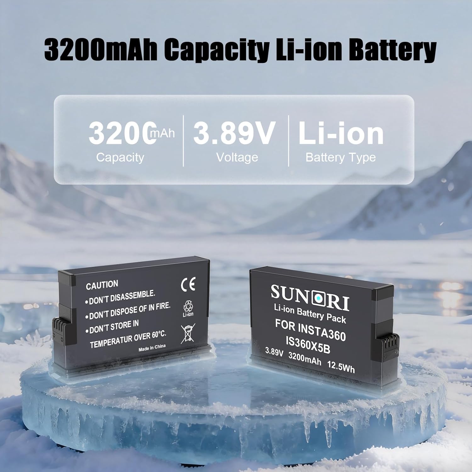 2 Pack 3200mAh 360 X5 Battery Charger Set Compatible for 360 x5 Camera, 2 Packs X5 Batteries and 2 Channels X5 Charger Replacement for x5 Battery