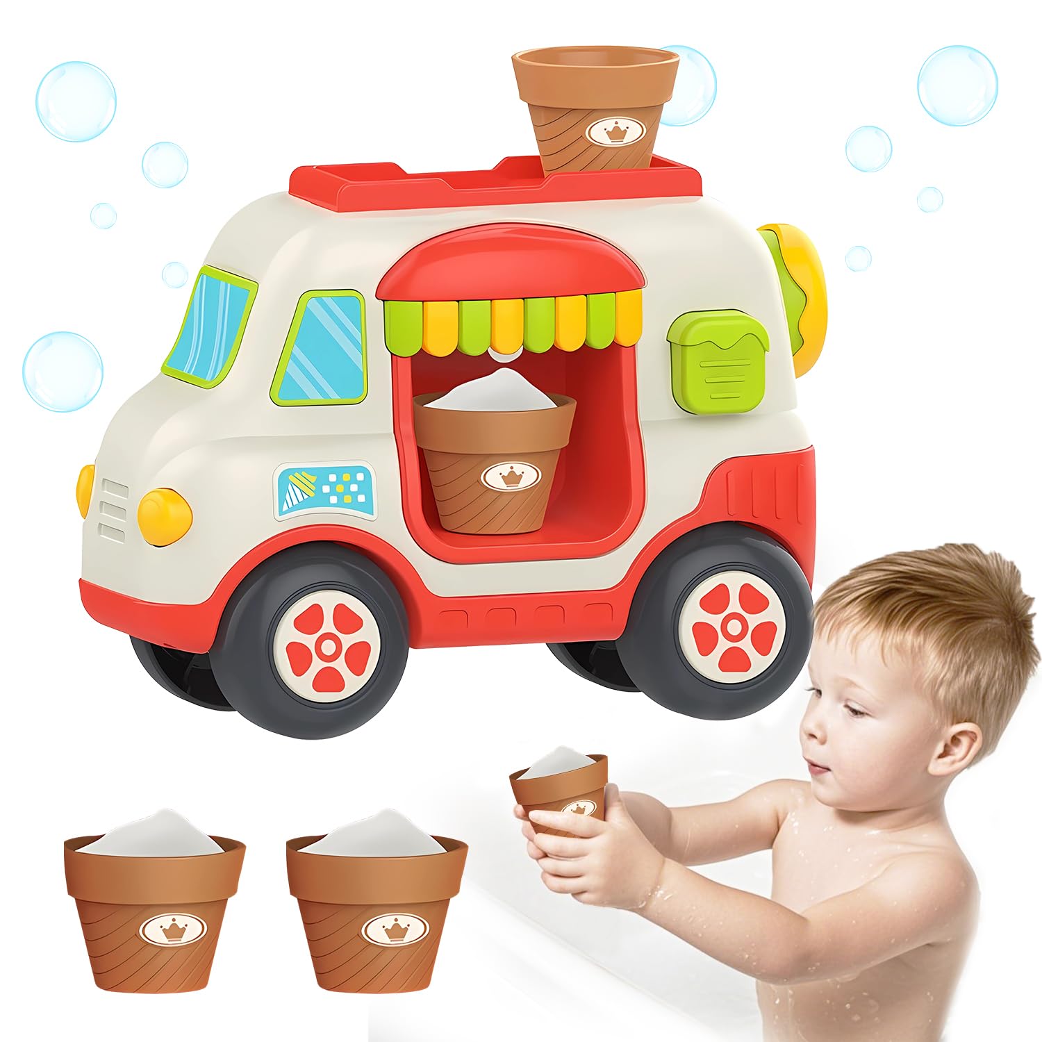 Juguete de baño para bebé, máquina de hielo, juguete de helado para niños a partir de 3 años, divertido coche de burbujas de jabón, máquina de espuma de burbujas de jabón, juguete para bañera, máquina
