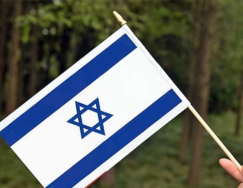 Miniatura 5 de Ckexin Paquete de 25 banderas israelíes pequeñas de mano con bandera israelí en palo de 5 x 8 pulgadas