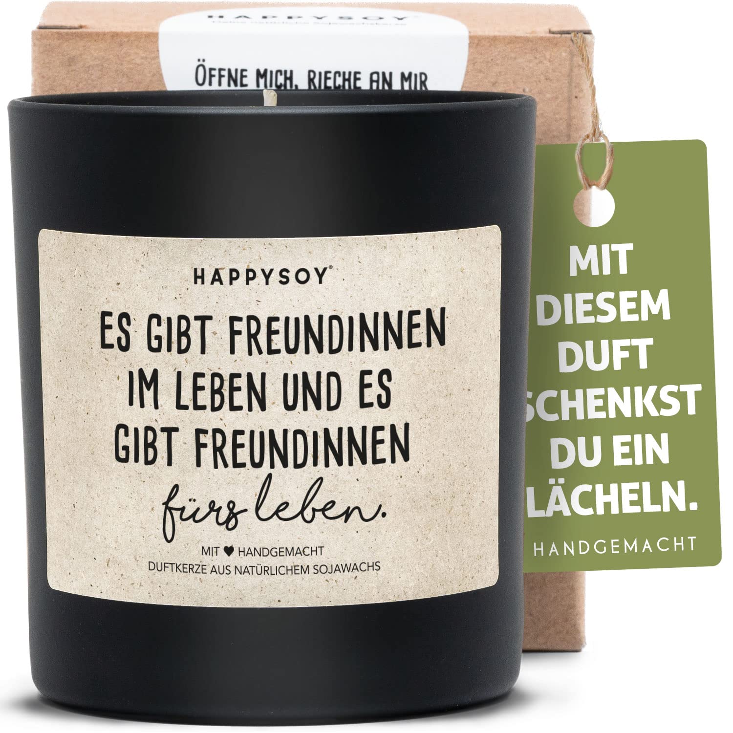 HappySoy Duftkerze Im Glas Mit Spruch - 220 G Sojawachs, Handarbeit Aus Deutschland, Duft Miaflora (blumig-fruchtig), Brenndauer Ca. 60 Stunden