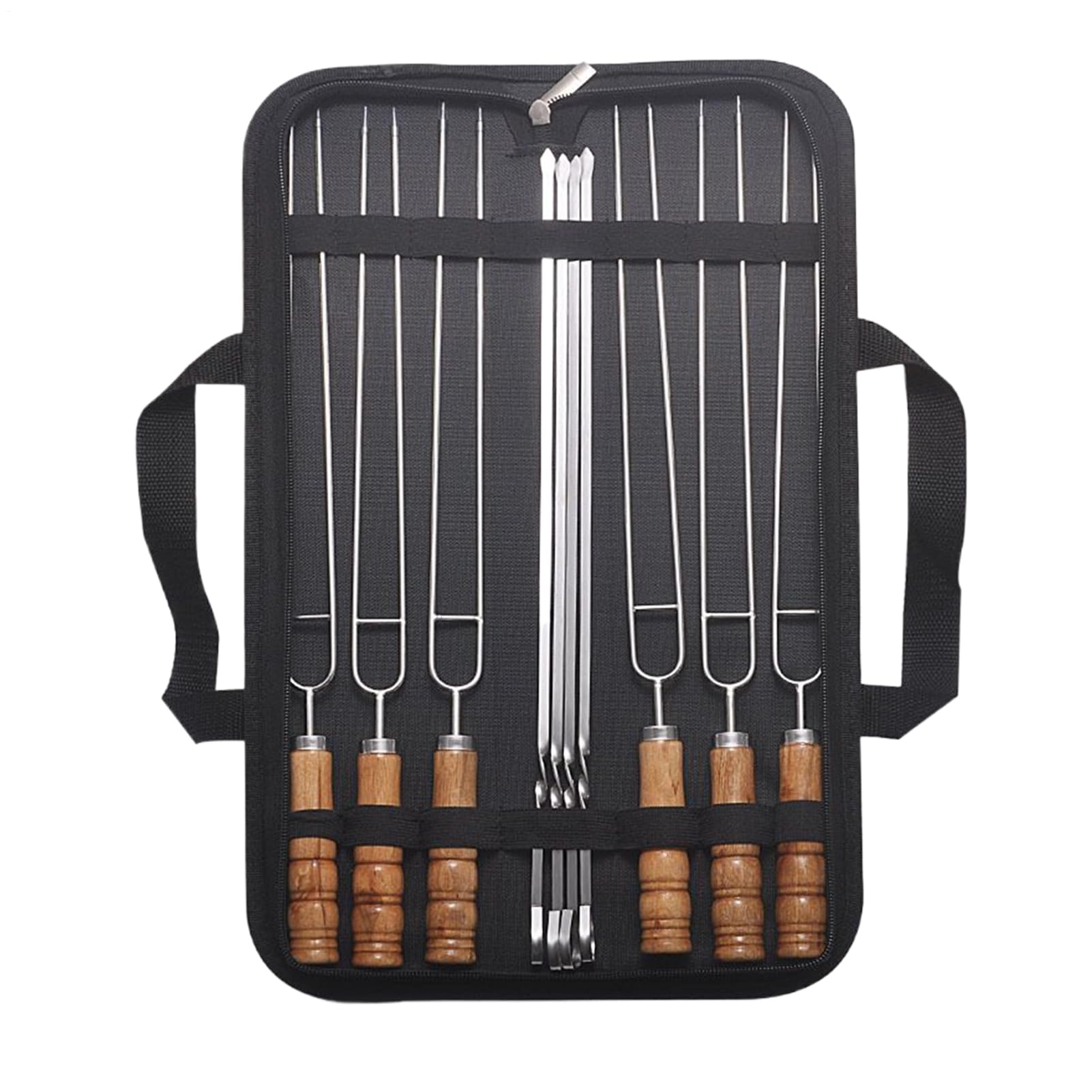 Brochettes de barbecue plates qui ne tournent pas, lot de 10 en inox et bois