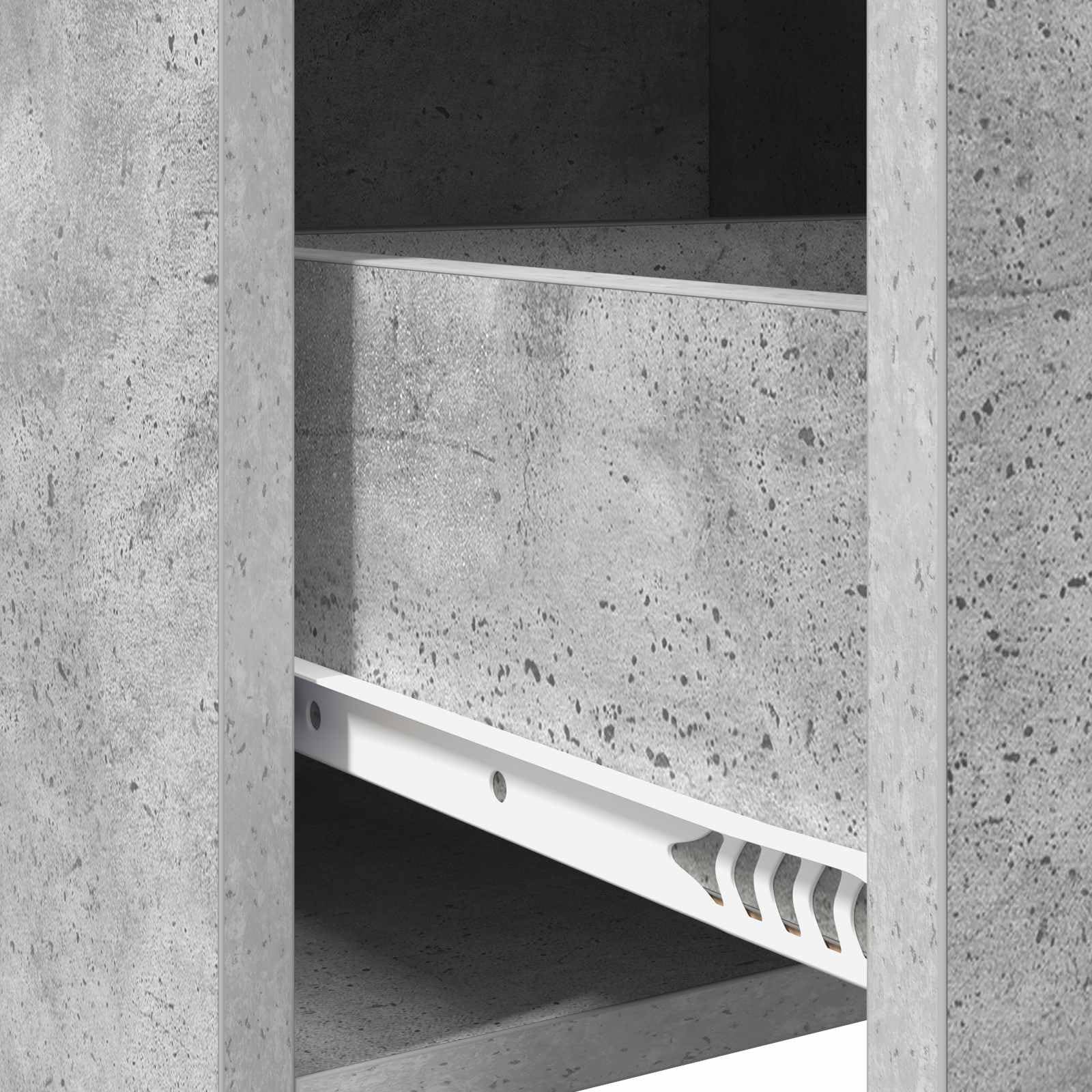 Comodino grigio cemento in legno, 40 x 30 x 60 cm, 2 cassetti con maniglie in metallo, comodino e tavolino per camera da letto, cassettiera stretta con spazio e aspetto moderno
