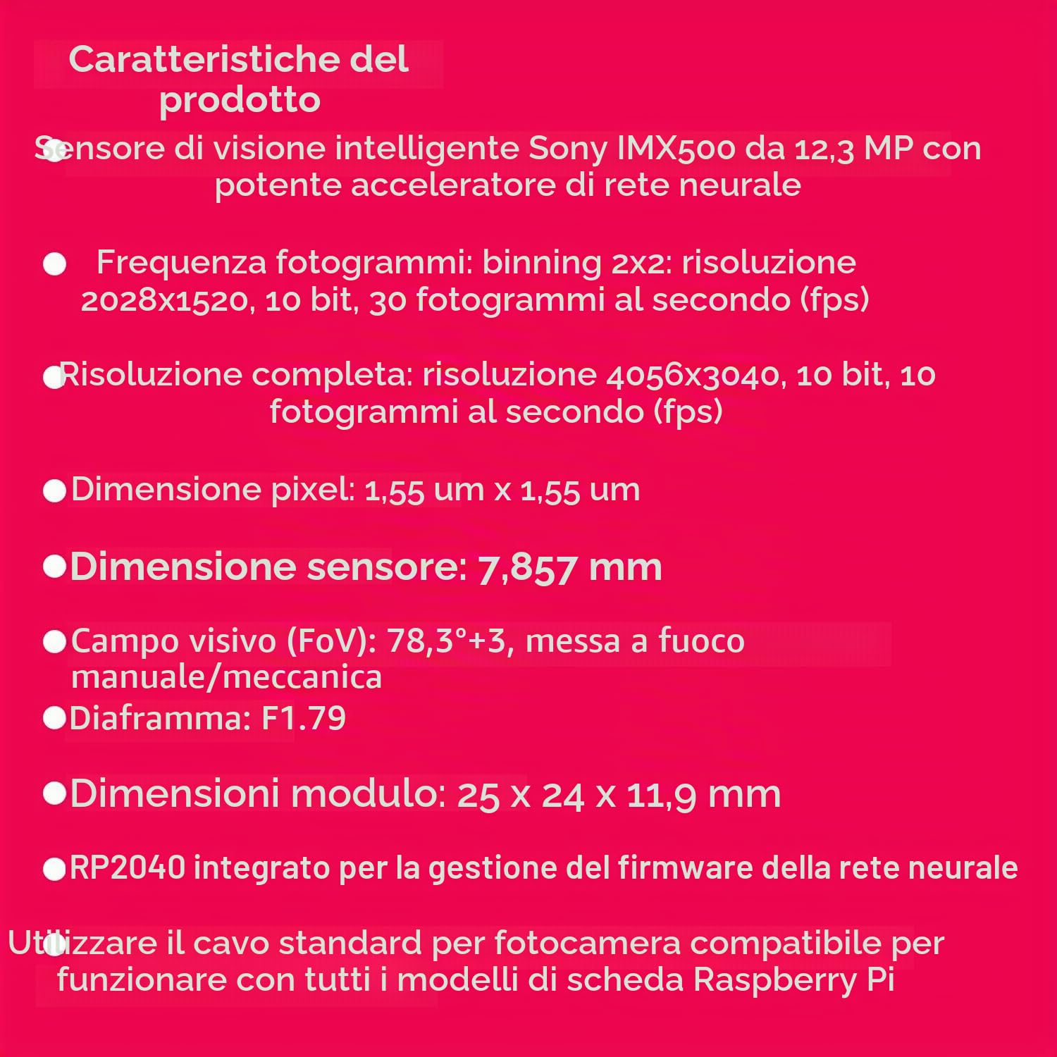 RaspberyPi Official AI Camera 12MP, IMX500 Intelligent Vision Sensor,78.3°FOV Based on The IMX500 Intelligent Vision Sensor Compatible with Pi5/4B (RPi AI Camera)