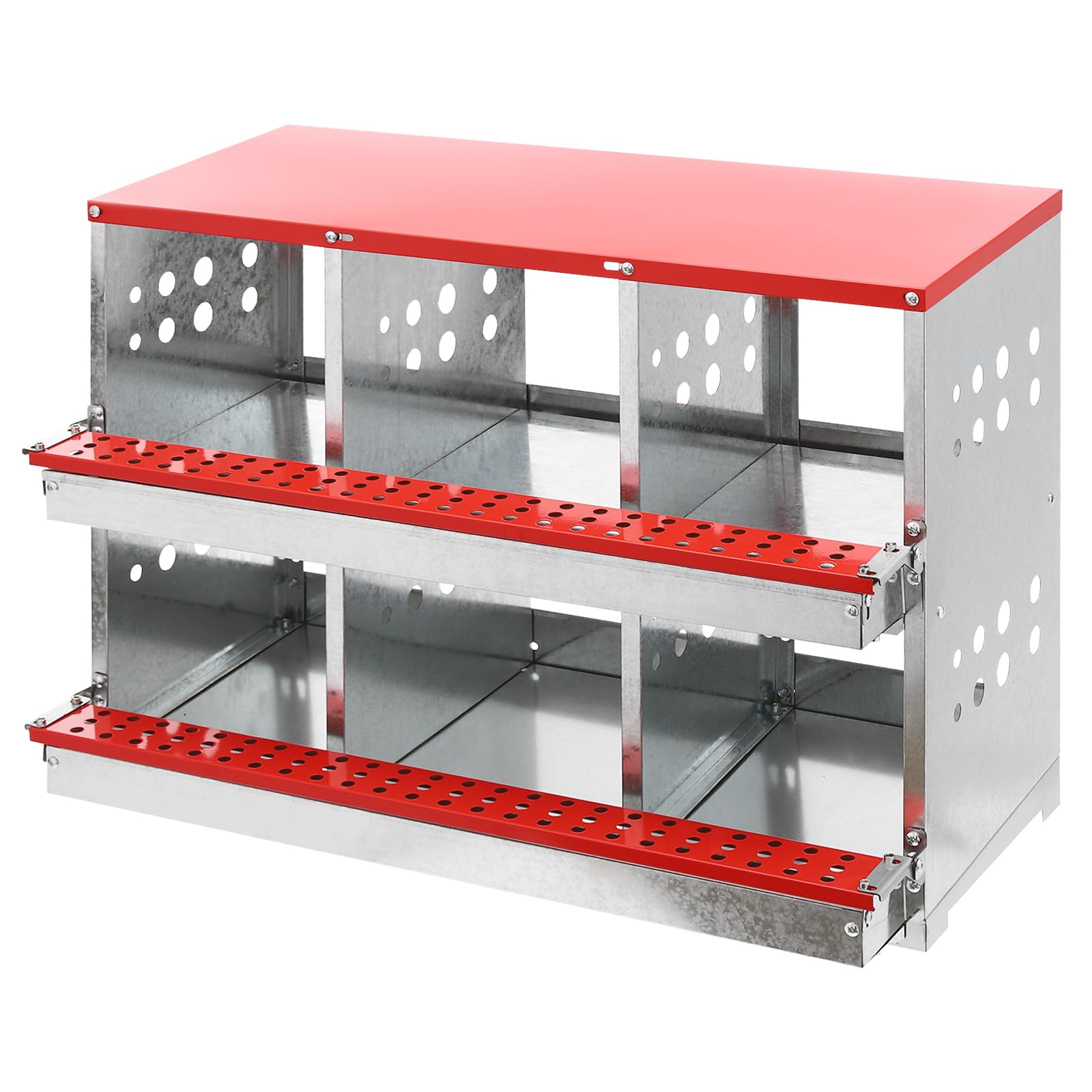 OUKANING Nido para 6 gallinas con 6 compartimentos y orificios de ventilación, cámara de colocación de chapa galvanizada, 84 x 42 x 62 cm