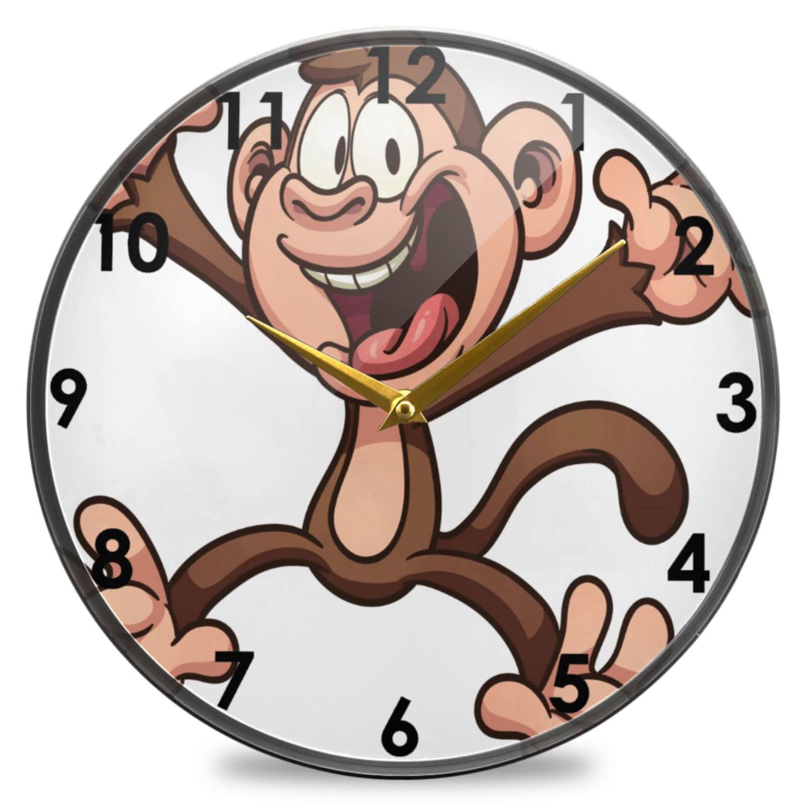 Round Wall Clock Silent Monkey Brain Wall Clock Non-Ticking Modern Digital for Office Living Room Kitchen Bedroom Home Acrylic Decor Creative