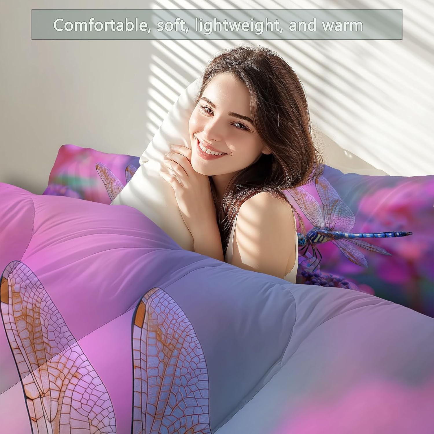 Reversible King Comforter Set Nature Animals Butterflies Plants Flowers for Kids Boys Girls, 3 Pieces Light Weighted Quilted Purple Comforter, All-Season Breathable Bedding Decor (104" x 90")