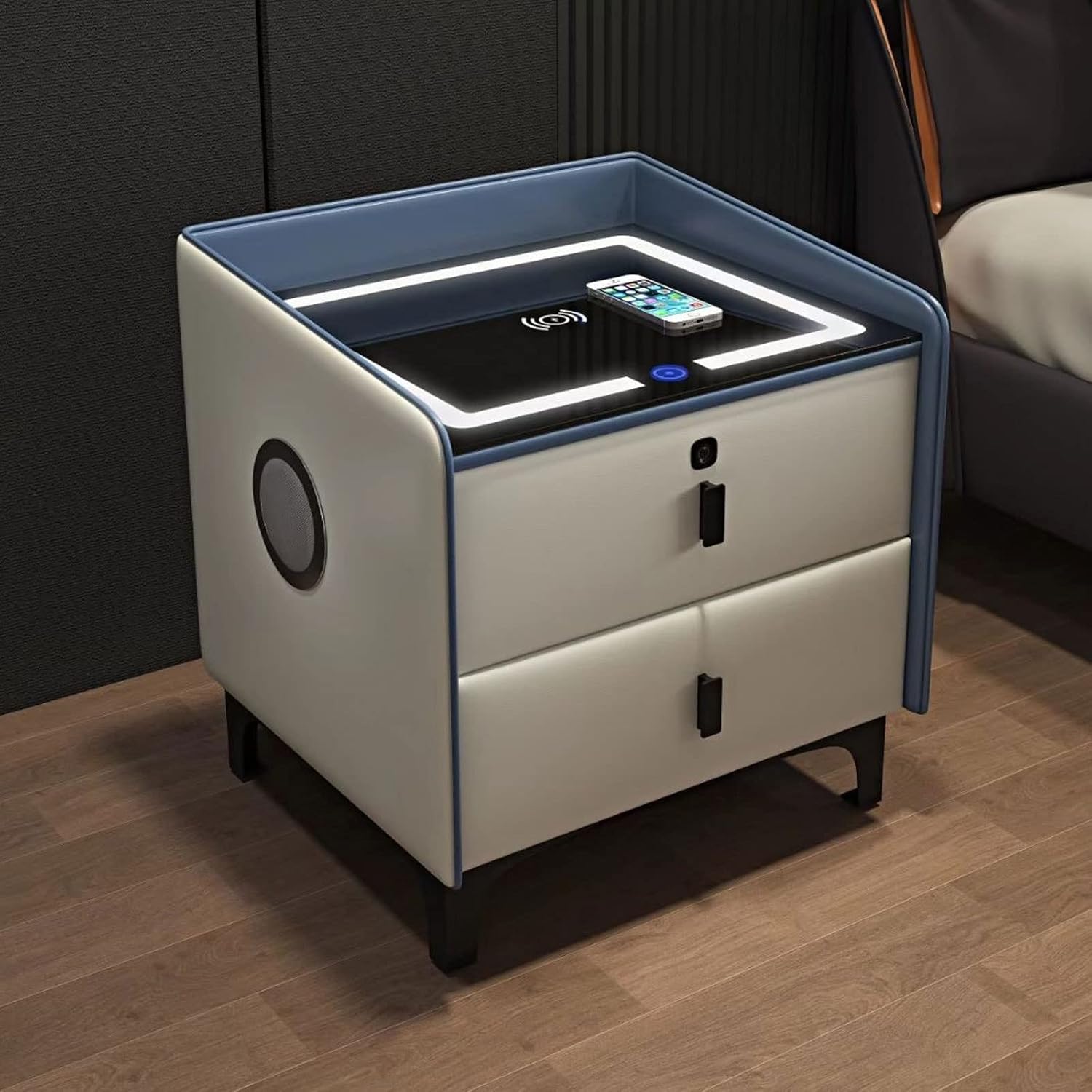 LED Nightstand with 2 Drawers, Bedroom Living Room Side Table
