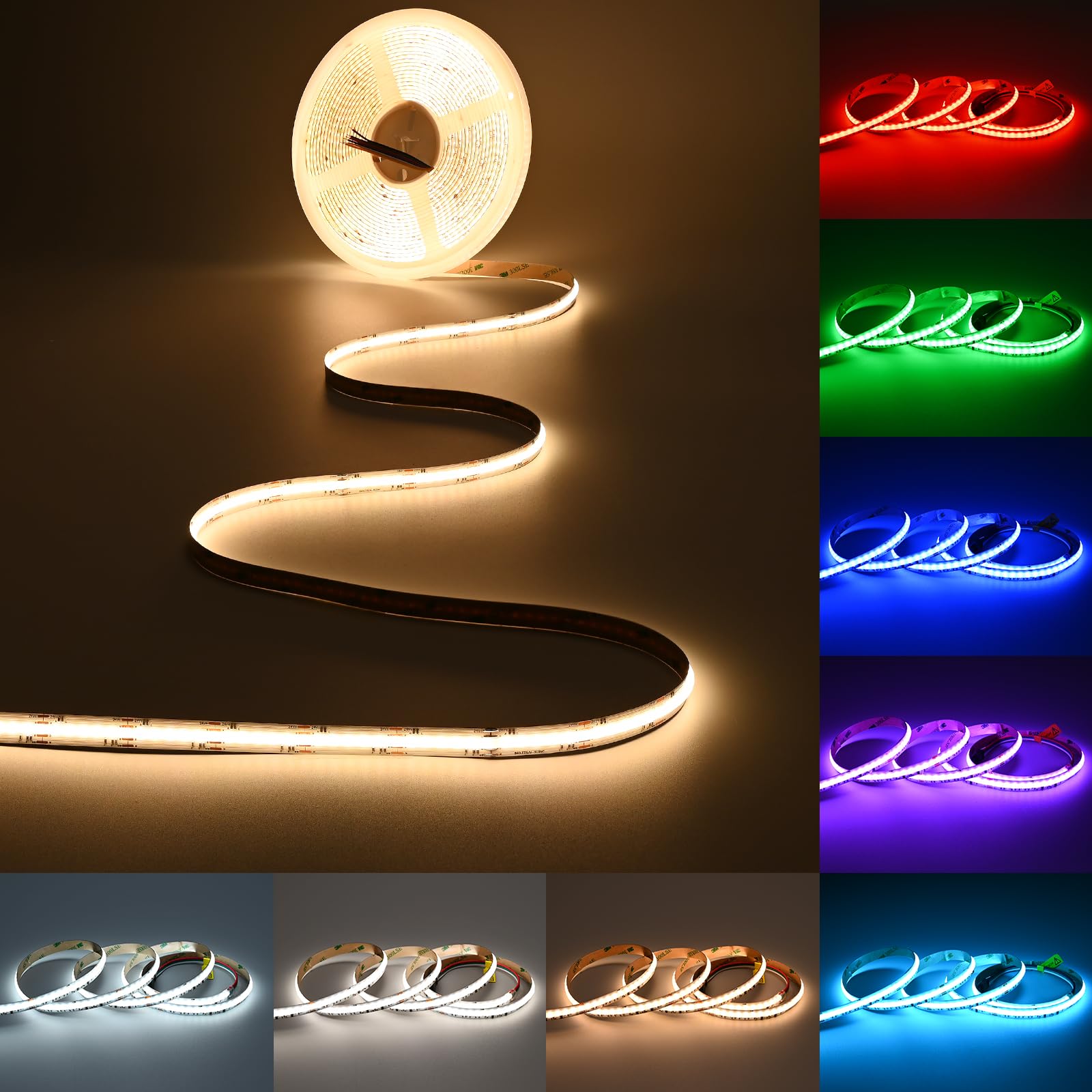 JOYLIT RGB CCT COB LED Taśma świetlna 10M 24V do wnętrz, RGB 2700-6500K CCT Regulowana biel 5 w 1 zmieniająca kolor taśma LED bez kropek 840LED/M, 19W/M wielokolorowa taśma świetlna do sypialni, na