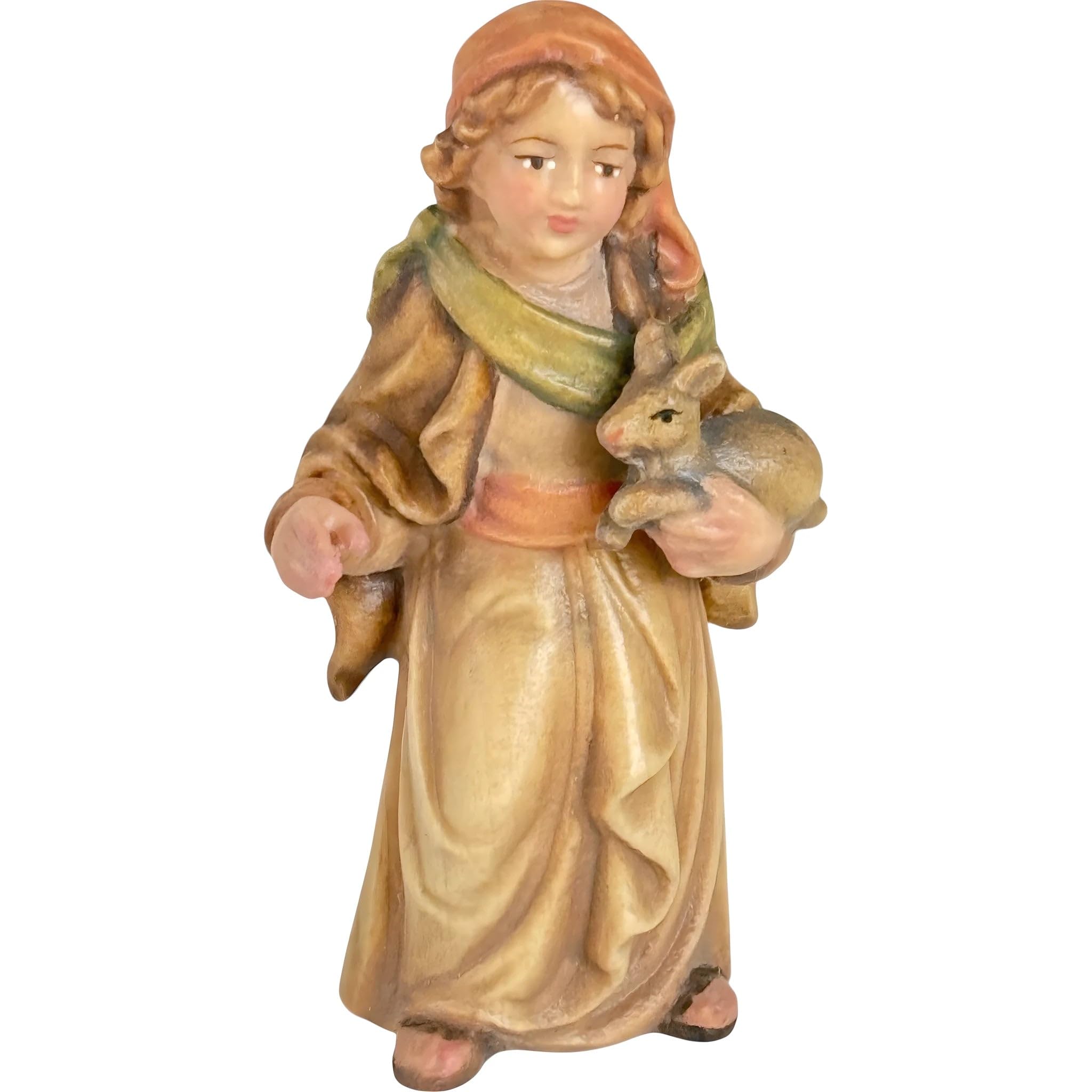 Shepherdess with Rabbit - Colored Maple Wood Figure by Dolfi